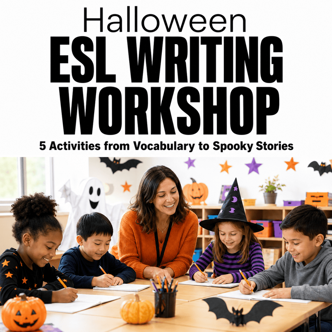Halloween ESL Writing Workshop: 5 Activities from Vocabulary to Spooky Stories - Hot Chocolate Teachables