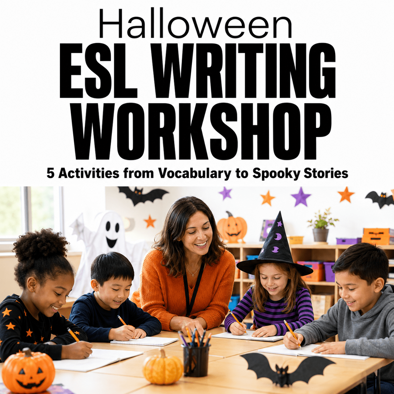 Halloween ESL Writing Workshop: 5 Activities from Vocabulary to Spooky Stories - Hot Chocolate Teachables