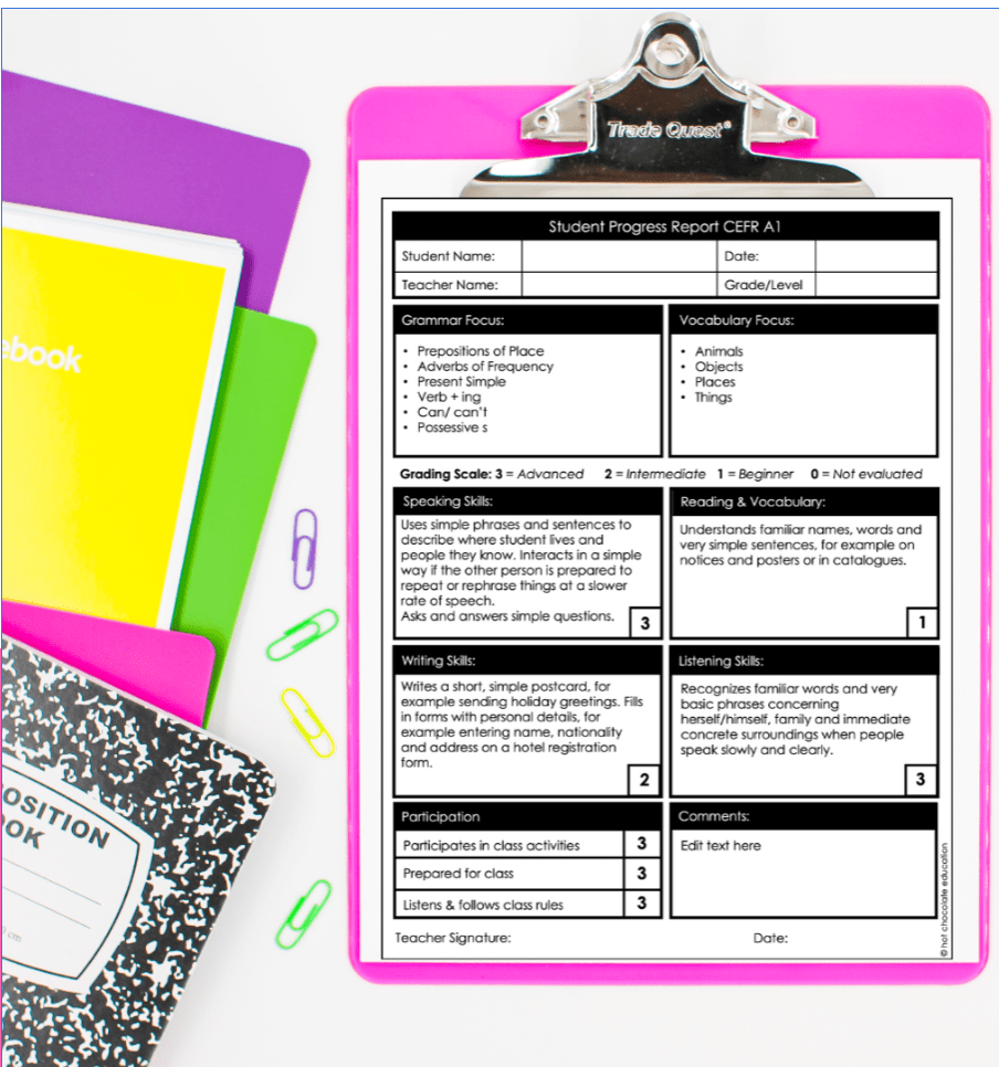 Editable Progress Reports & Report Card Templates – CEFR & Standards-Aligned (Grades 1–5) - Hot Chocolate Teachables