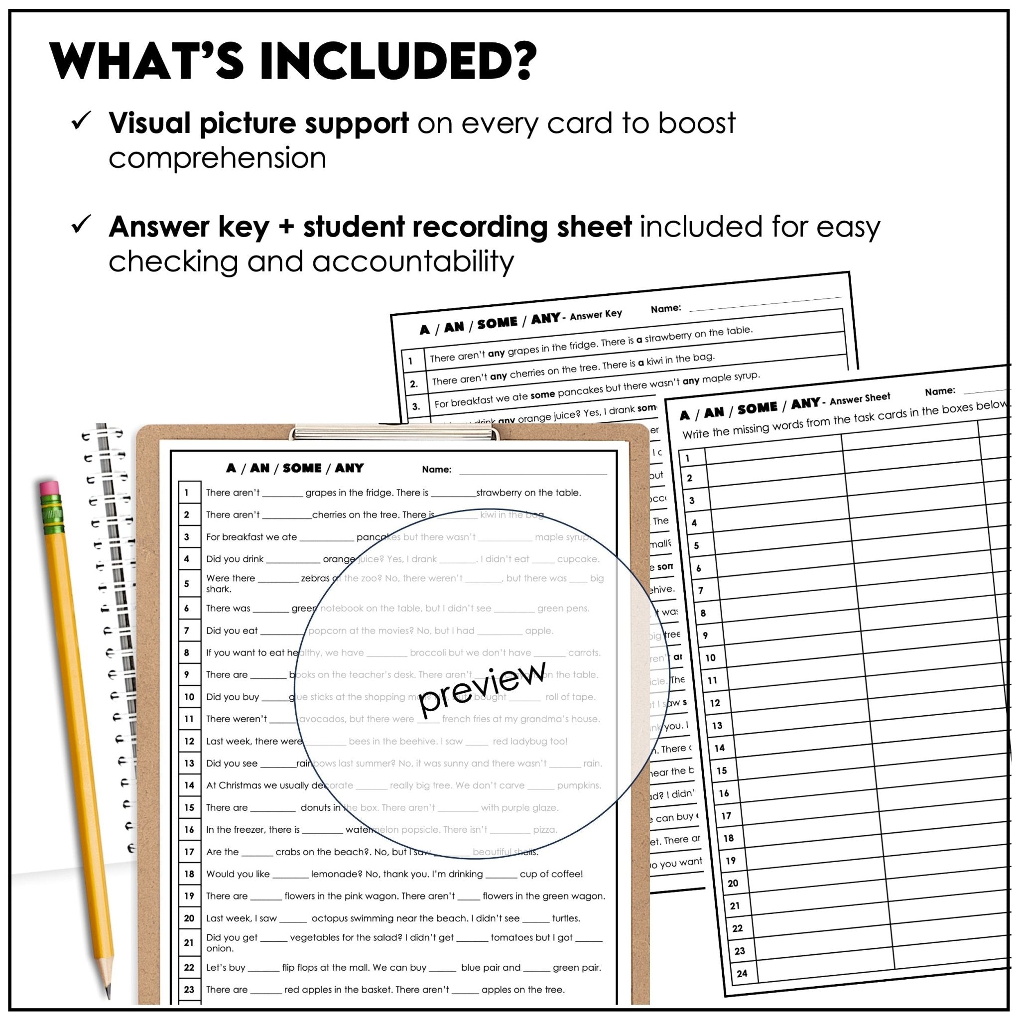 A, An, Some, Any: Practice Cards for Quantifiers Countable and Uncountable Nouns - Hot Chocolate Teachables