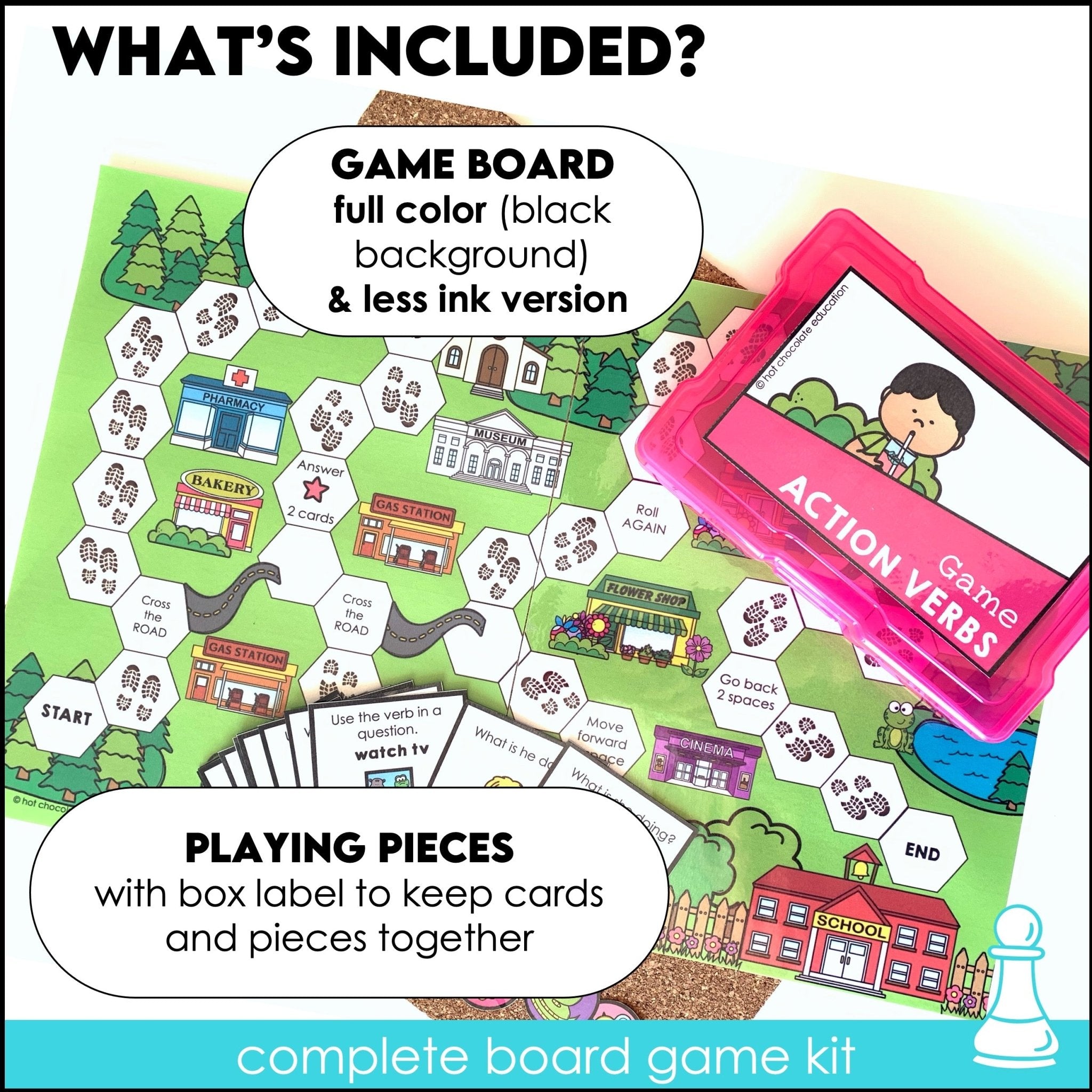 Action Verb Board Game - Present Continuous - Making Sentences & Questions