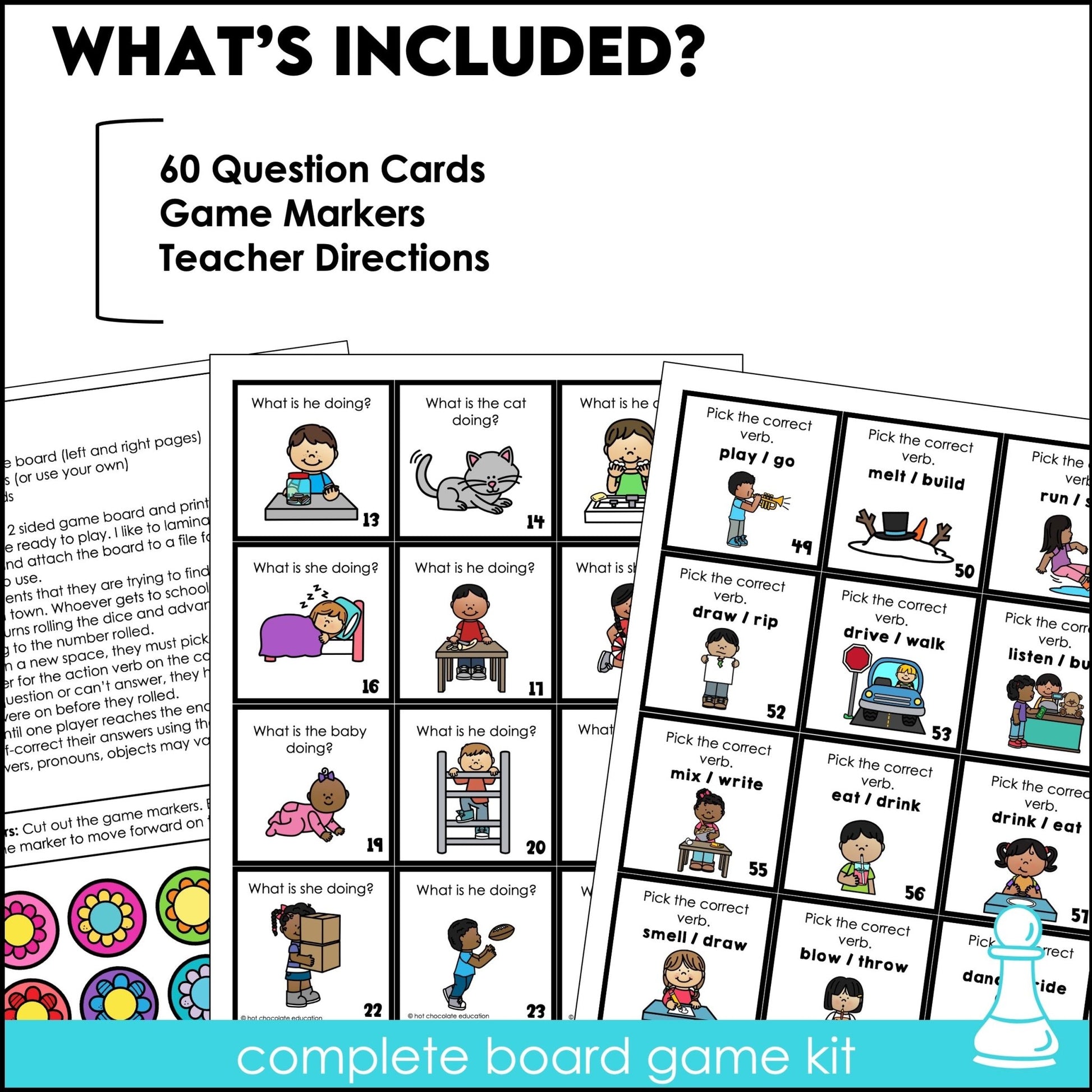 Action Verb Board Game - Present Continuous - Making Sentences & Questions