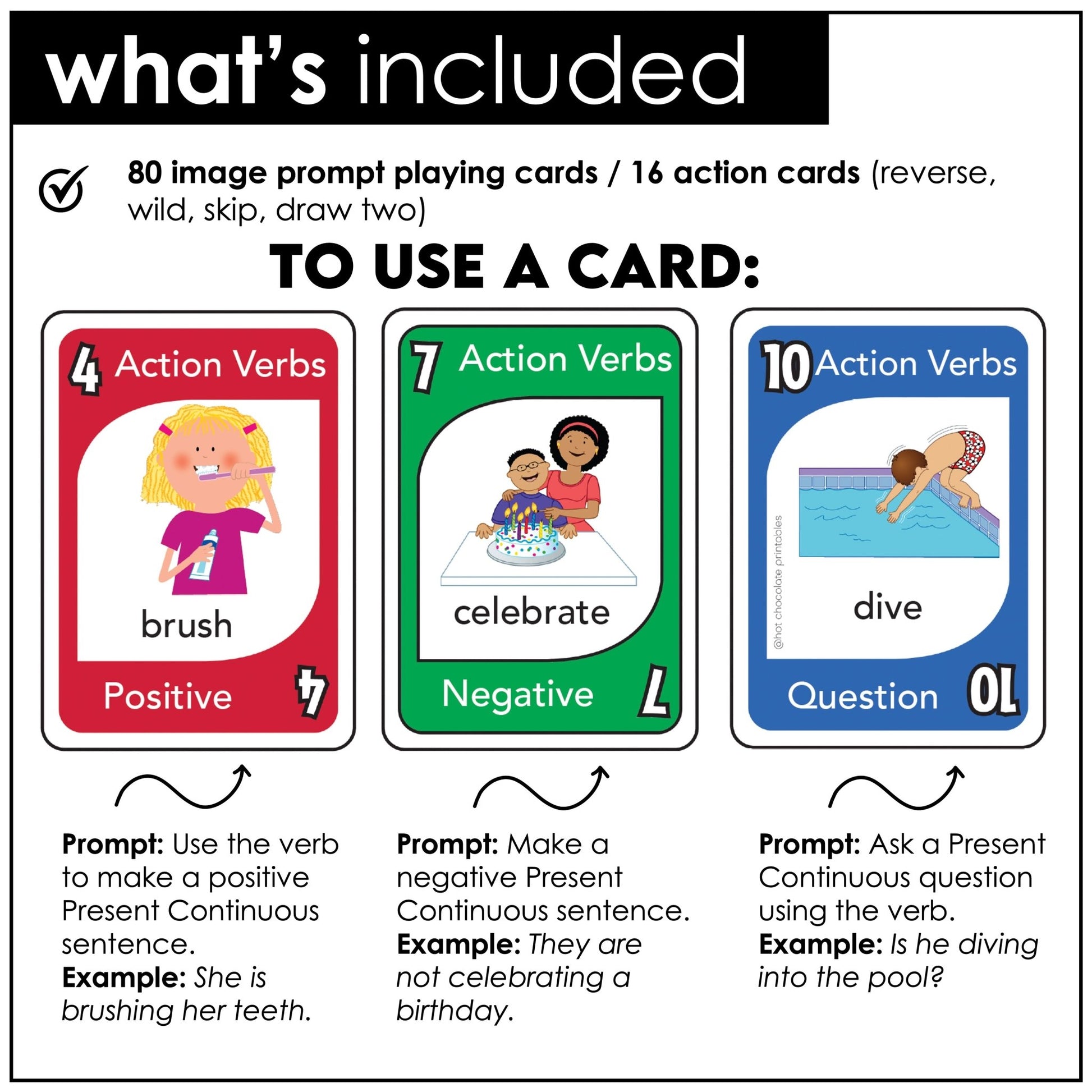 Action Verb Card Game : Present Continuous Tense - Volume 1 - Hot Chocolate Teachables