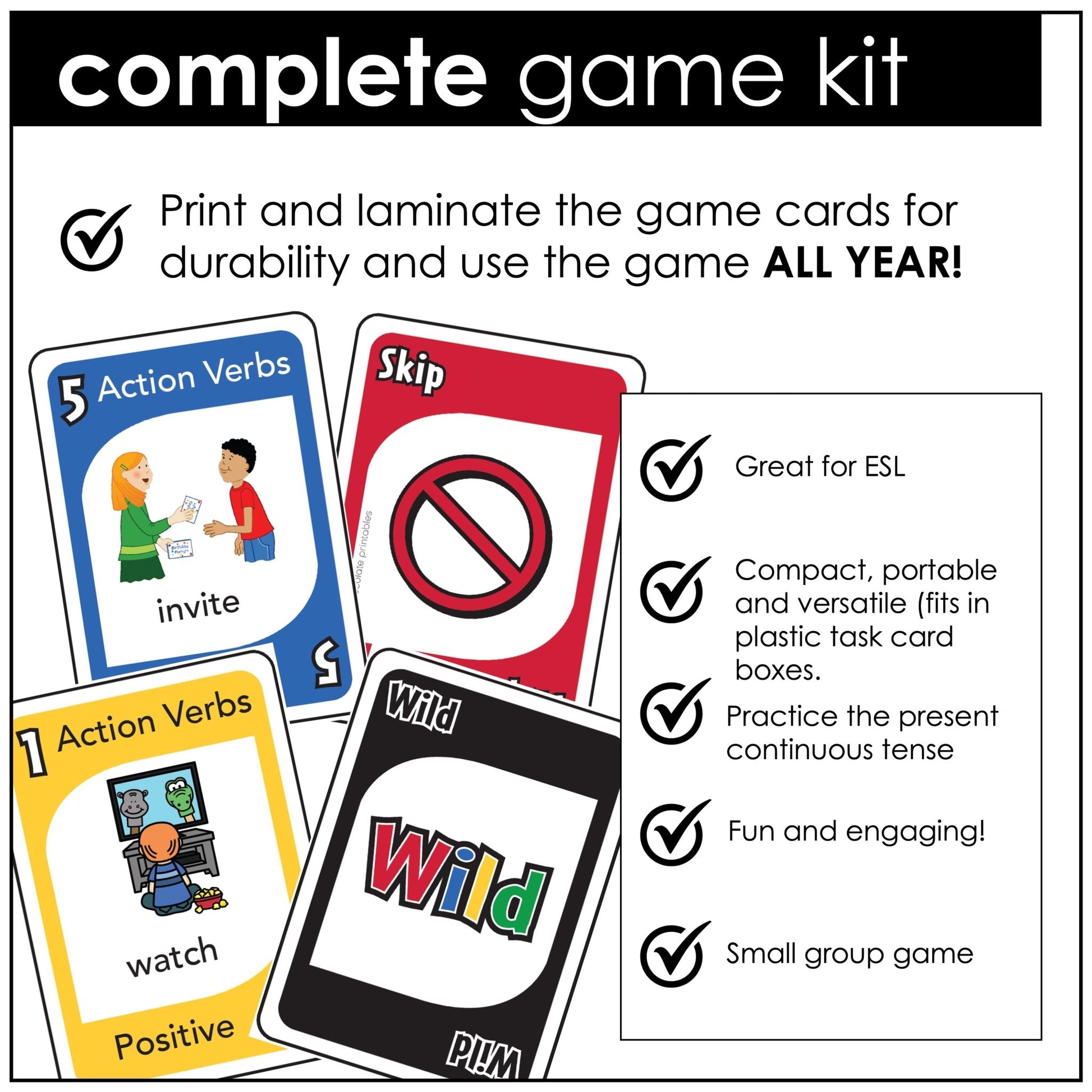 Action Verb Card Game : Present Continuous Tense - Volume 1 - Hot Chocolate Teachables