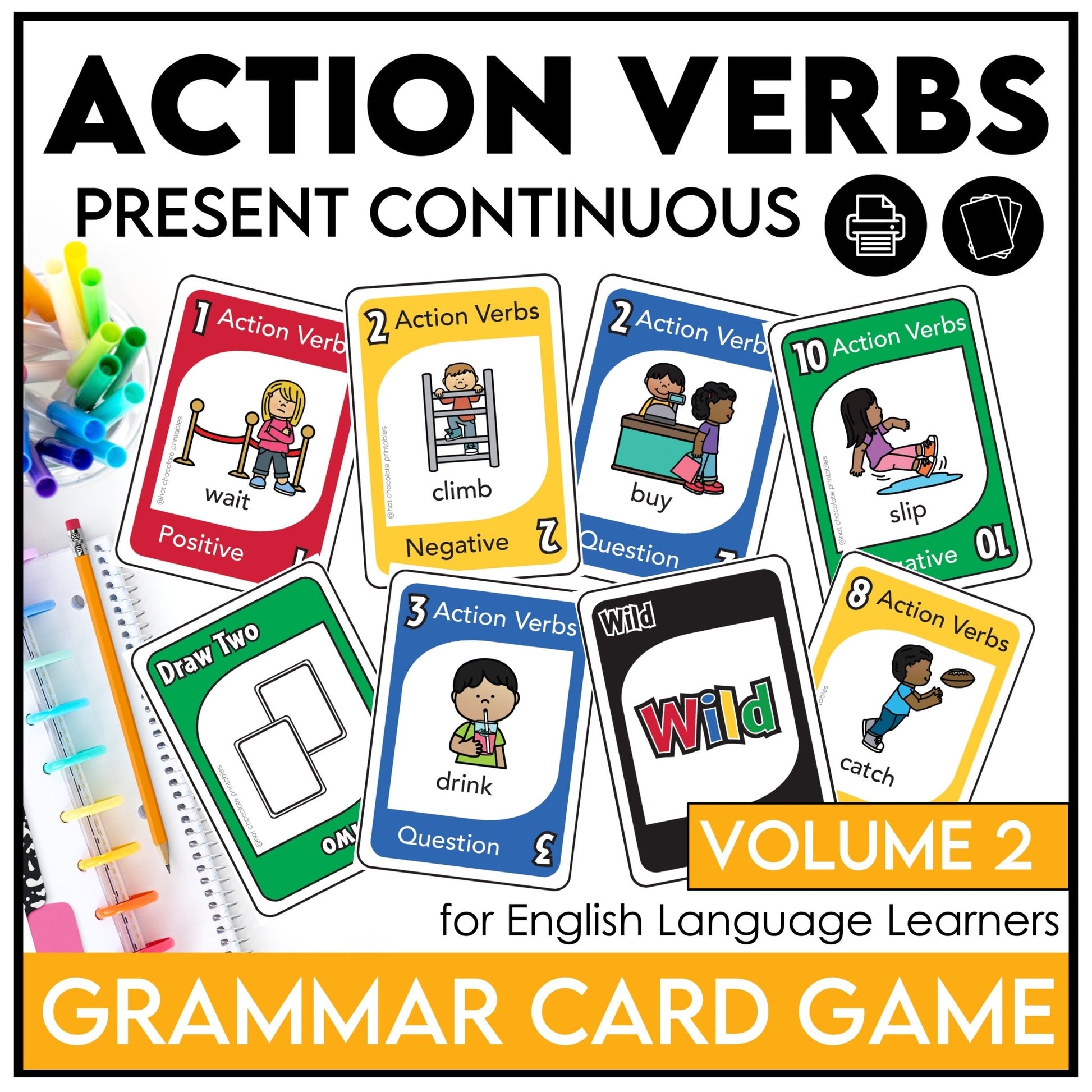 Action Verb Card Game : Present Continuous Tense | Volume 2 - Hot Chocolate Teachables