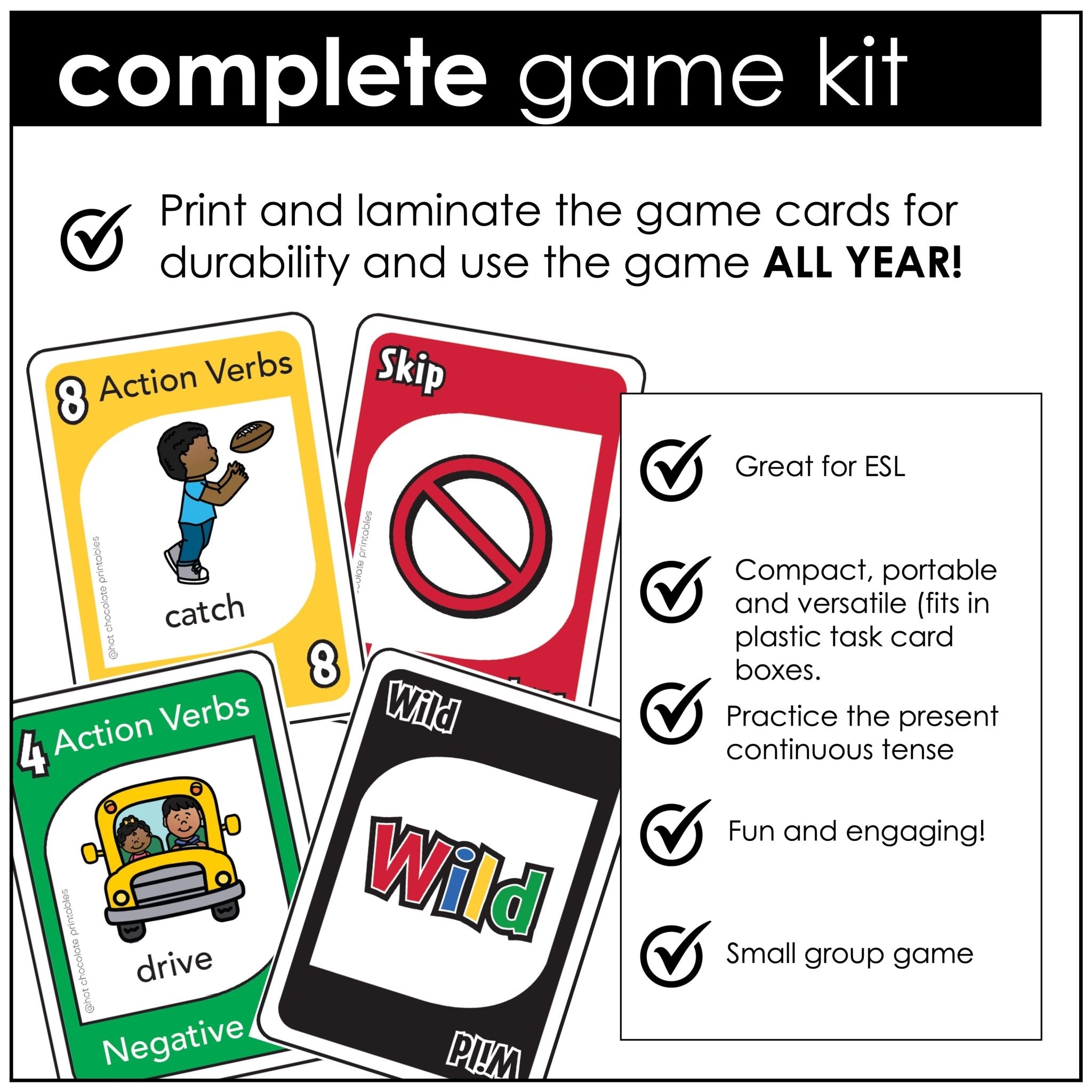 Action Verb Card Game : Present Continuous Tense | Volume 2 - Hot Chocolate Teachables
