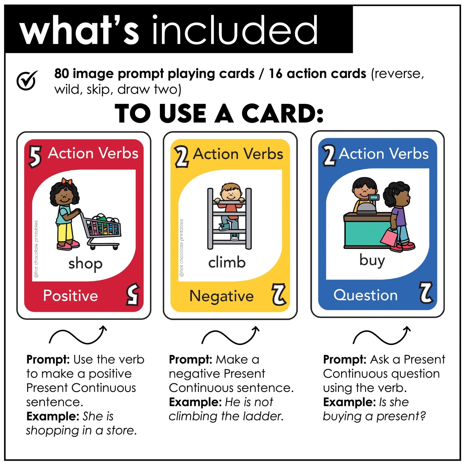 Action Verb Card Game : Present Continuous Tense | Volume 2 - Hot Chocolate Teachables