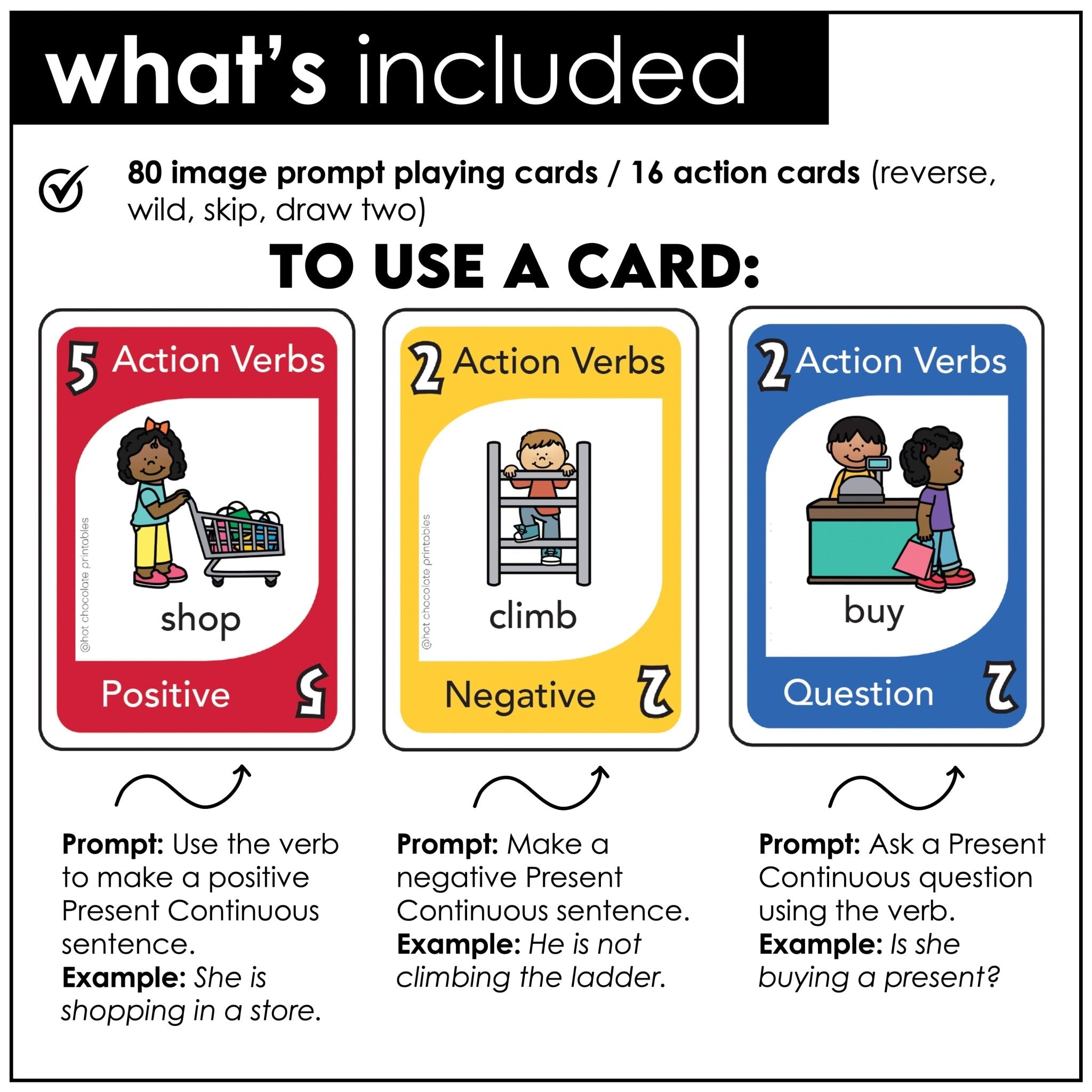 Action Verb Card Game : Present Continuous Tense | Volume 2 - Hot Chocolate Teachables