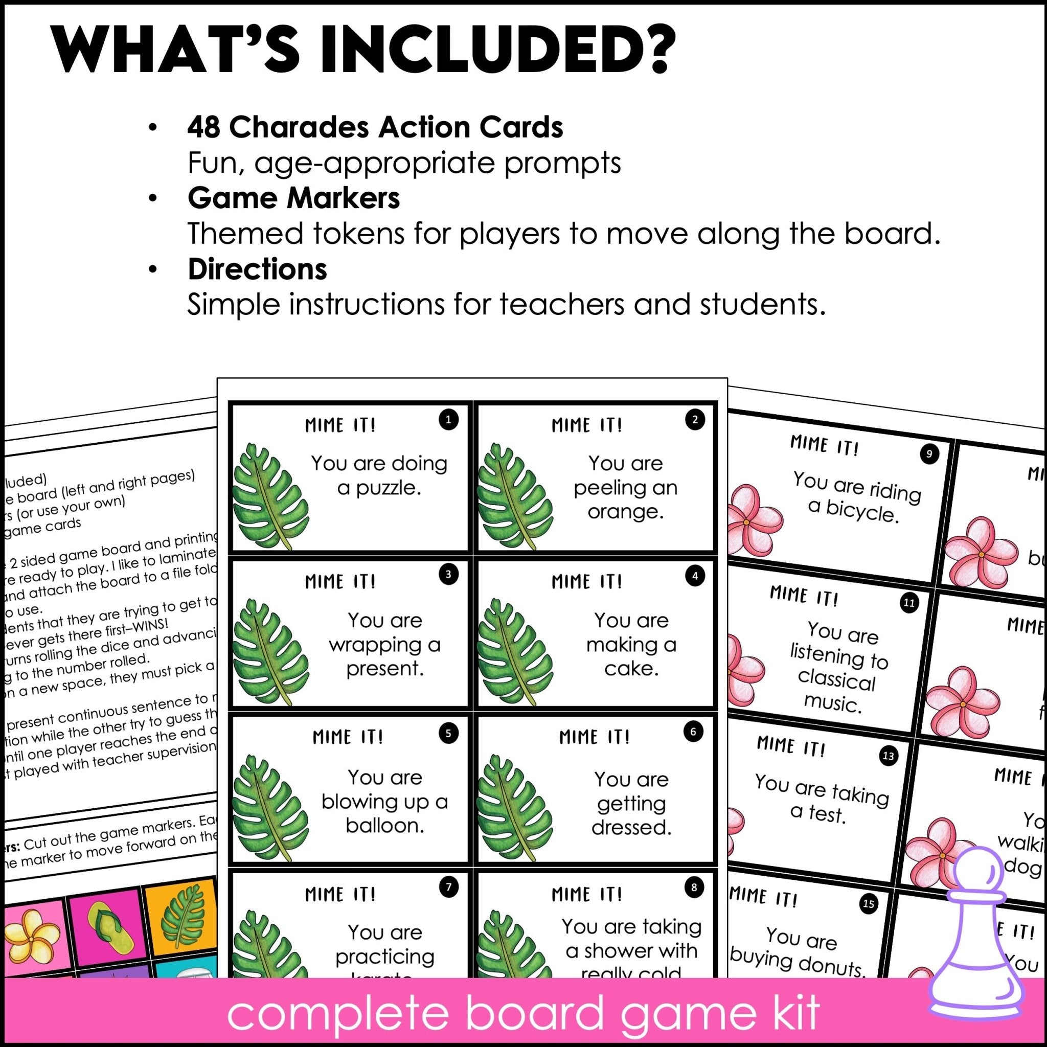 Action Verb Charades | Present Continuous Tense Miming Board Game - Hot Chocolate Teachables