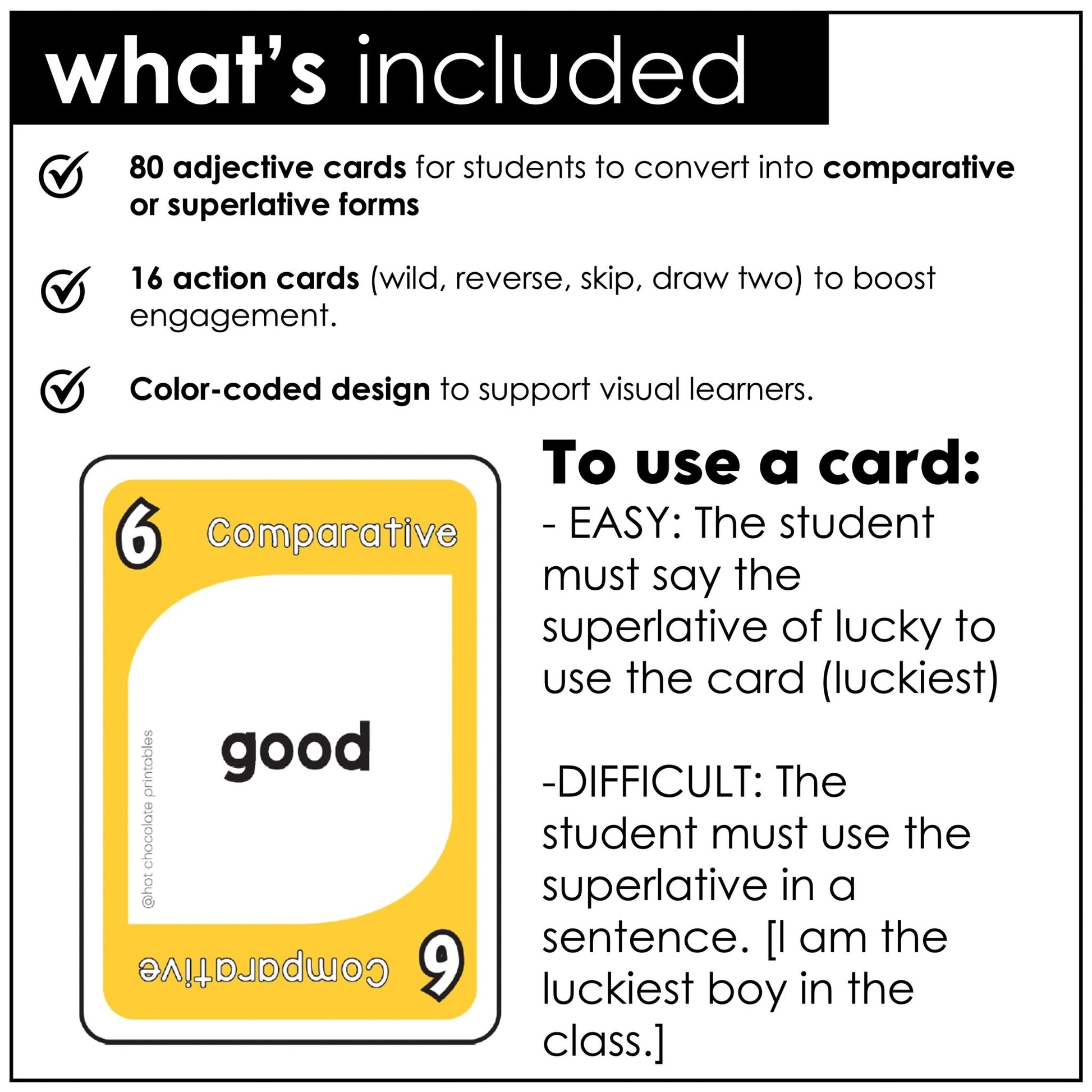 Adjectives : Comparative & Superlative Card Game - Hot Chocolate Teachables