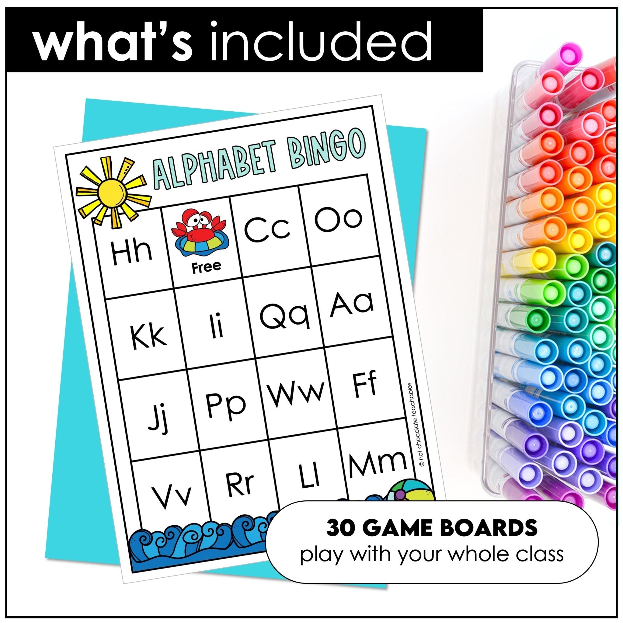 Alphabet Bingo Bundle : Summer Theme Game Board Pack - Hot Chocolate Teachables