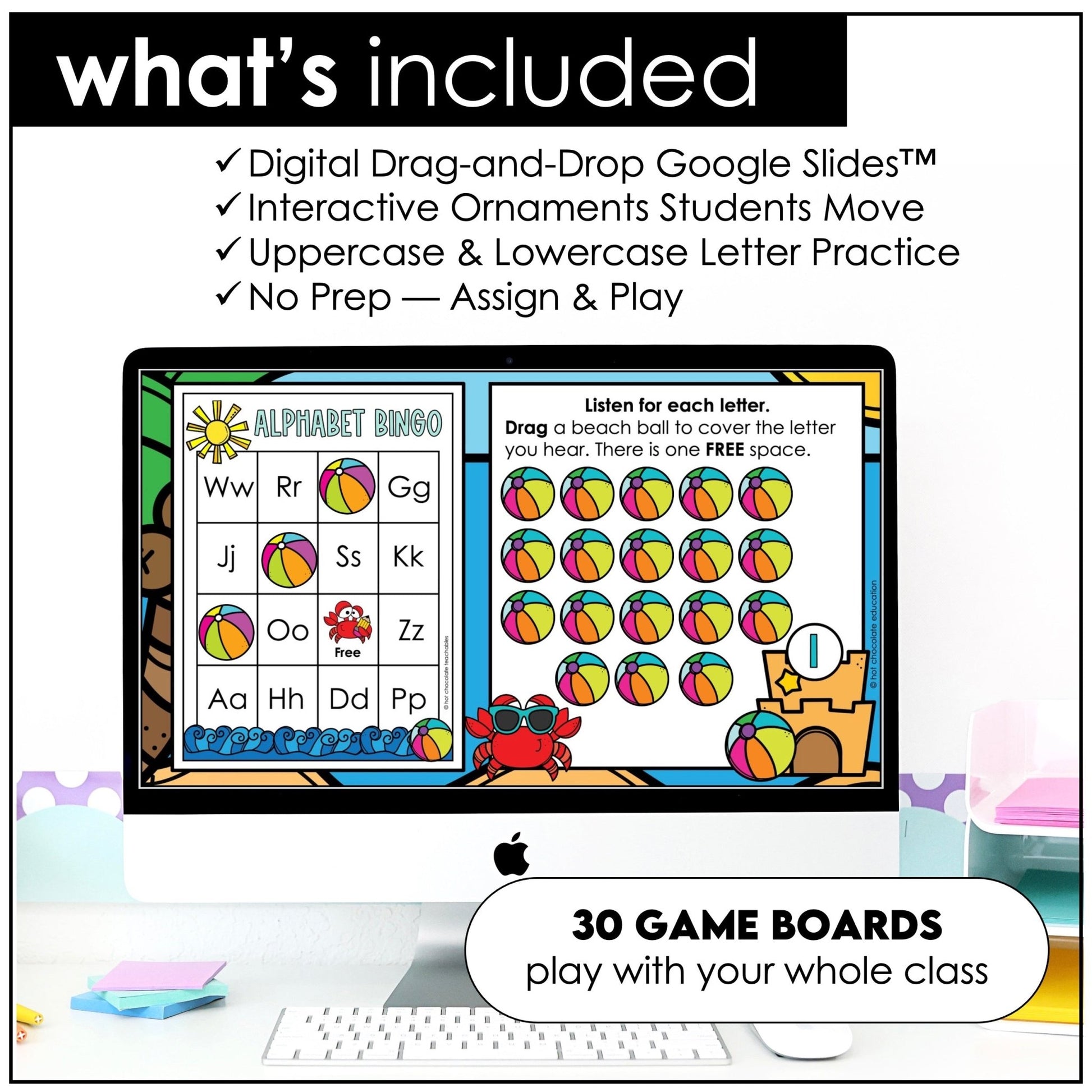 Alphabet Bingo Bundle : Summer Theme Game Board Pack - Hot Chocolate Teachables