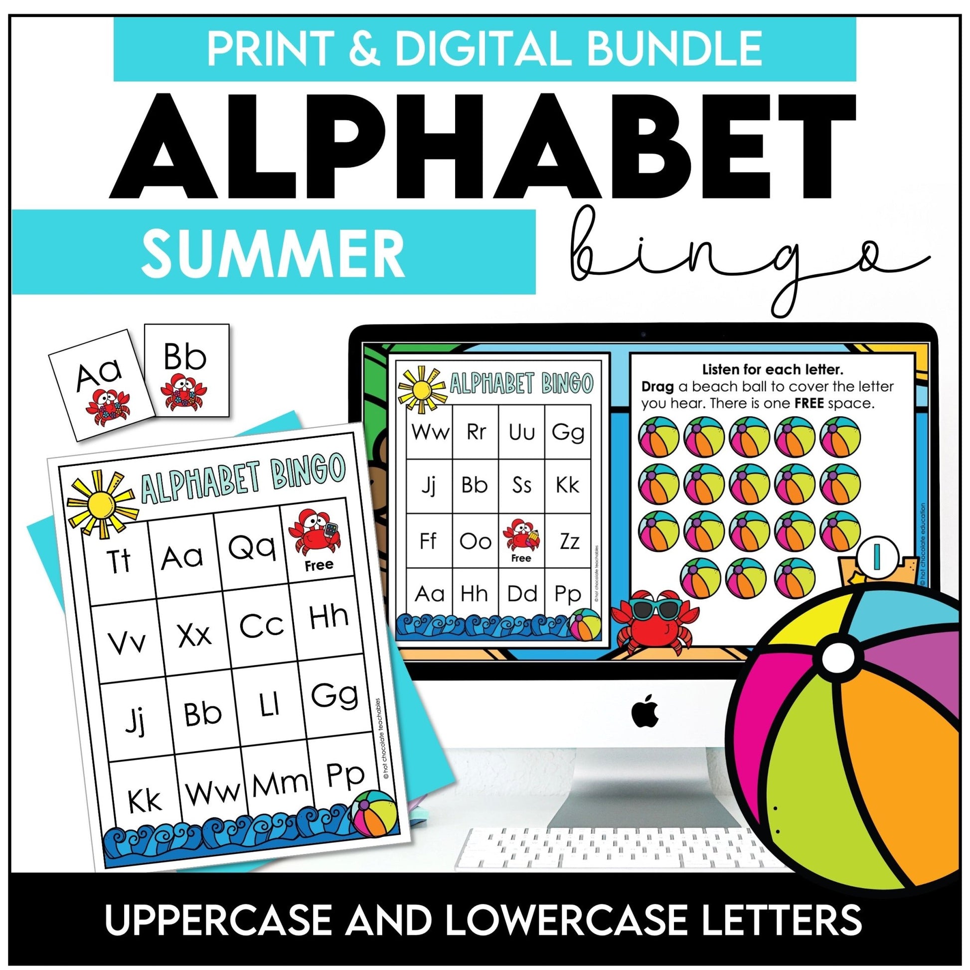 Alphabet Bingo Bundle : Summer Theme Game Board Pack - Hot Chocolate Teachables