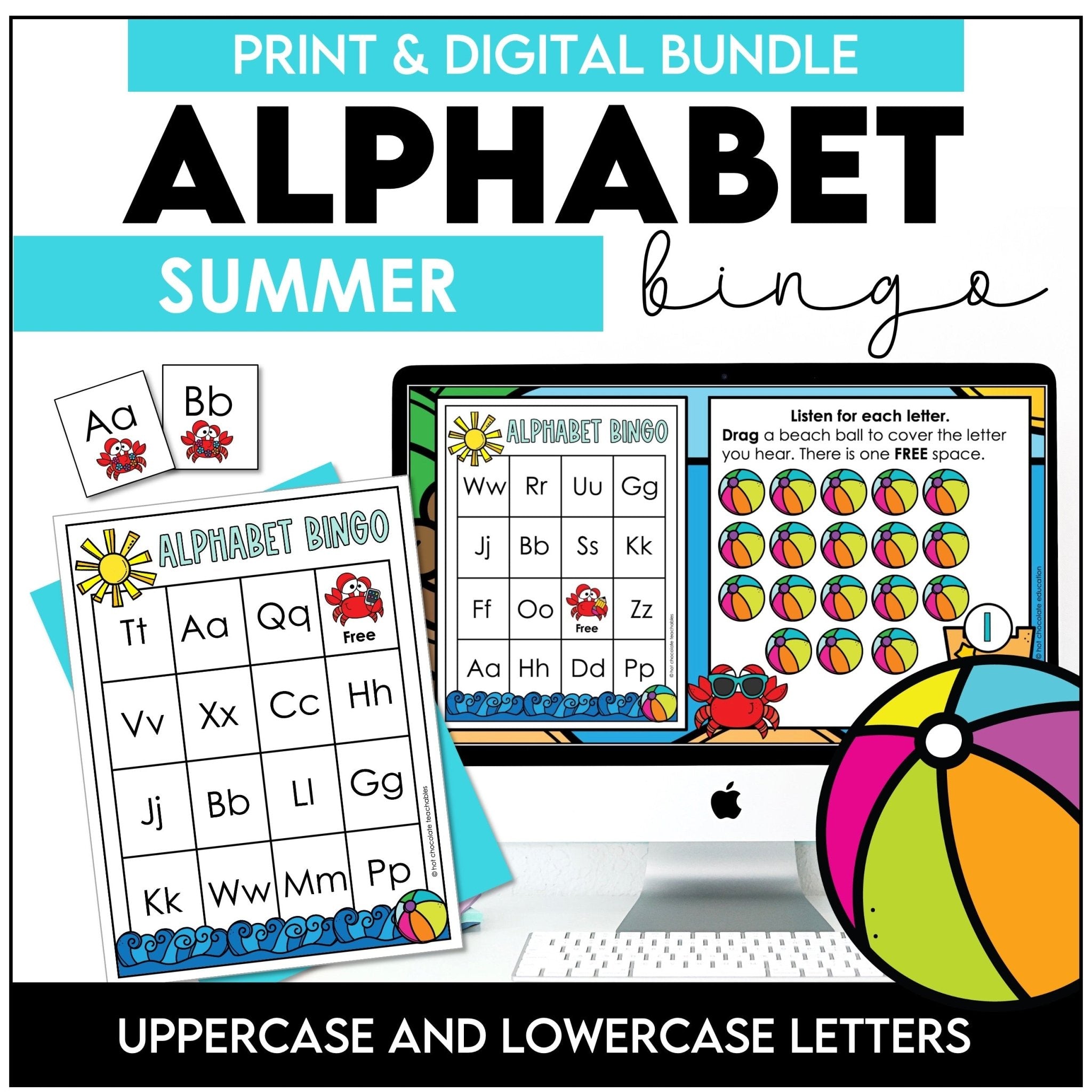 Alphabet Bingo Bundle : Summer Theme Game Board Pack - Hot Chocolate Teachables