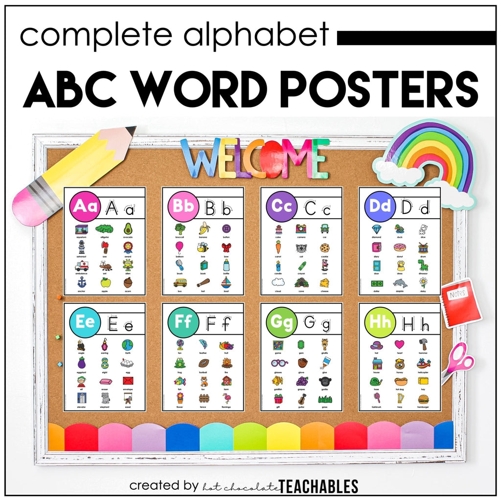 Alphabet Letter Recognition Posters and Word Reference for ESL - Hot Chocolate Teachables