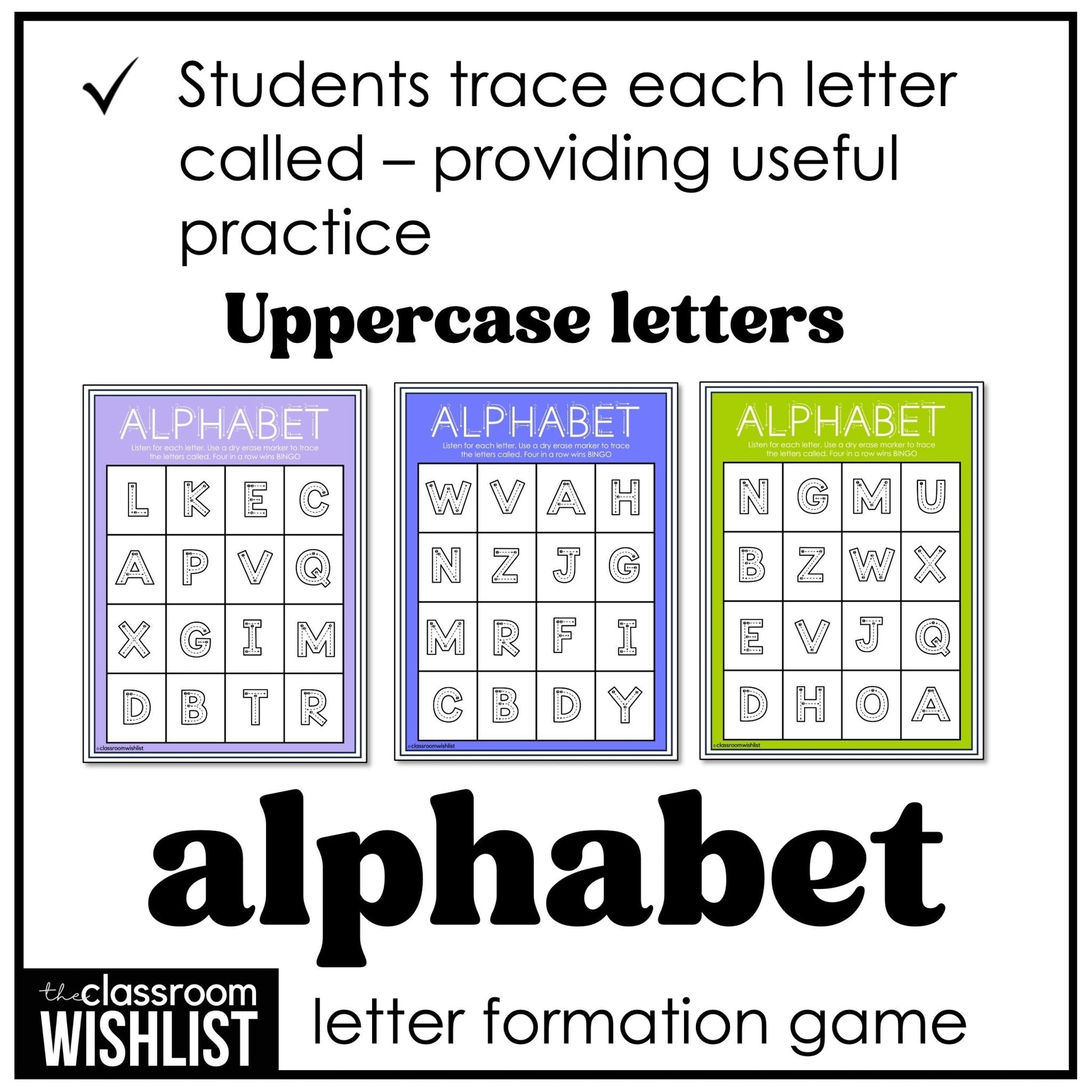 Alphabet Letter Formation Bingo Game | Uppercase Letter Tracing - Hot Chocolate Teachables
