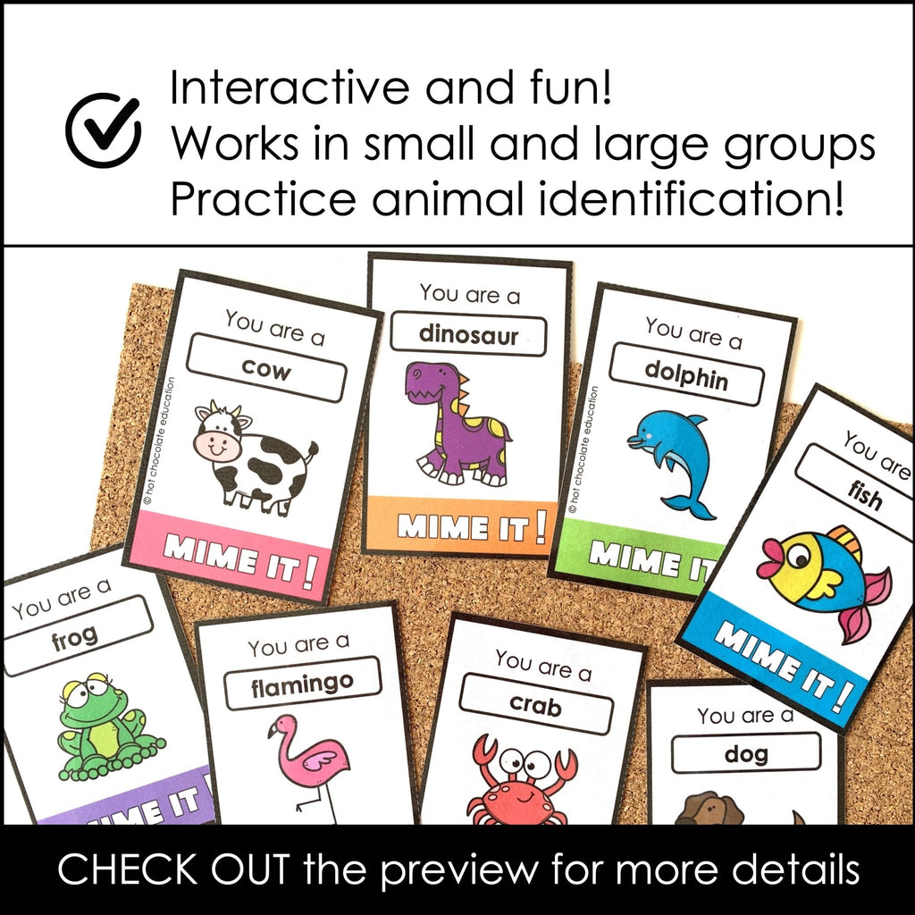 Animal Charades : Miming Vocabulary Game for Kids - Hot Chocolate Teachables