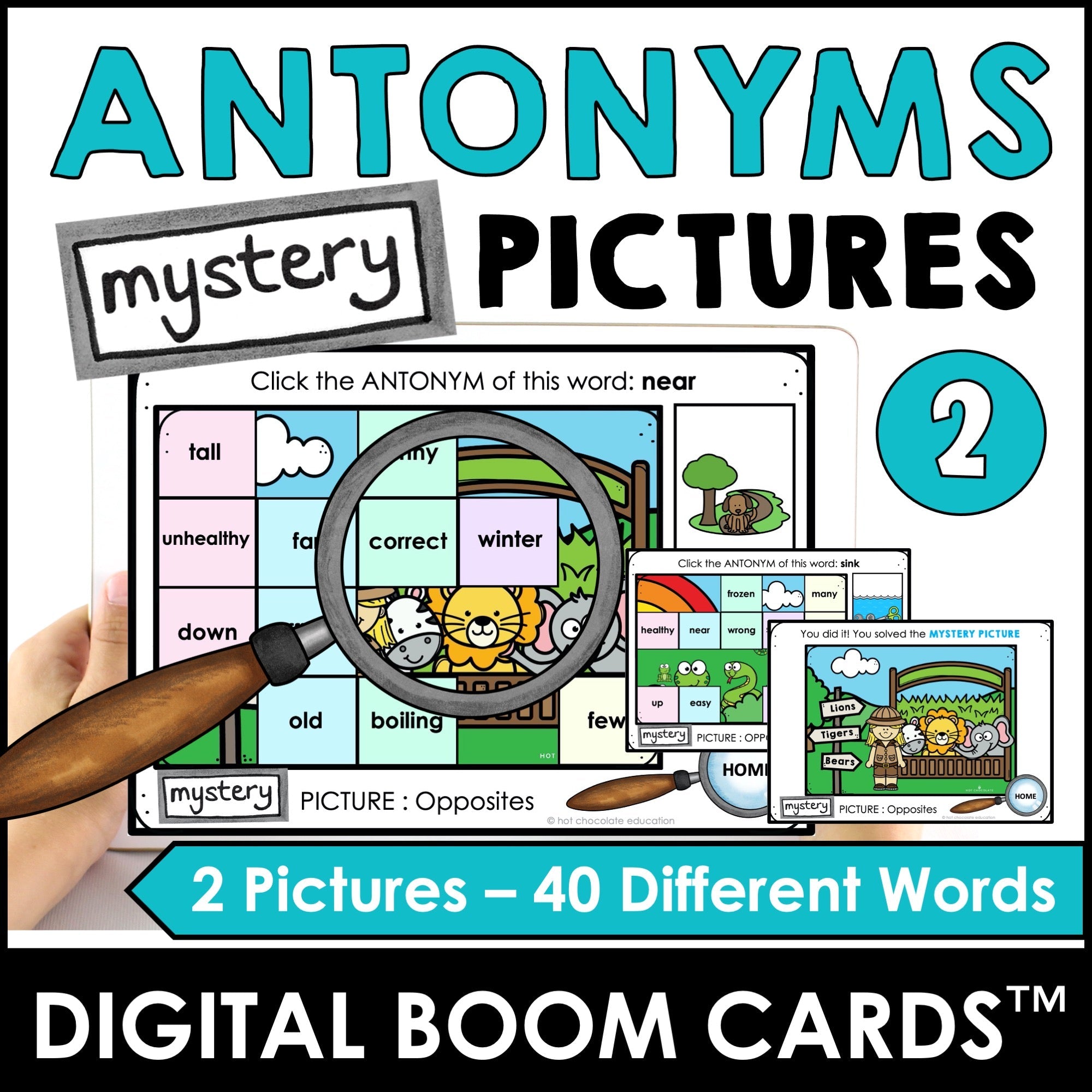 Antonyms - Matching | Opposite Words Mystery Picture Boom Cards™ Set 2 - Hot Chocolate Teachables