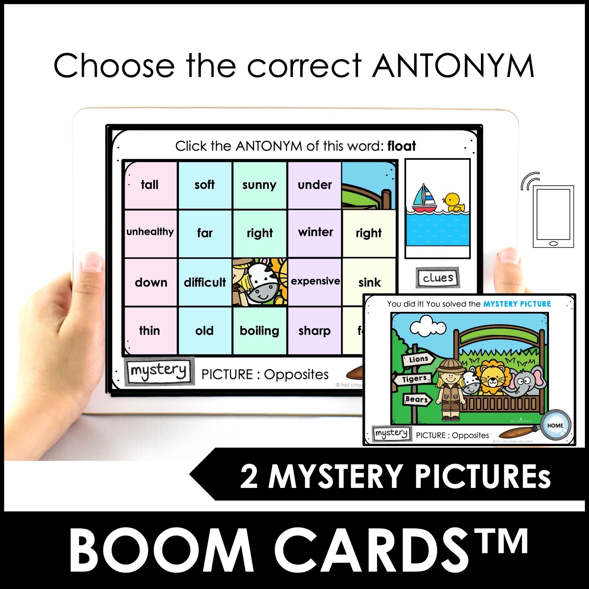 Antonyms - Matching | Opposite Words Mystery Picture Boom Cards™ Set 2 - Hot Chocolate Teachables