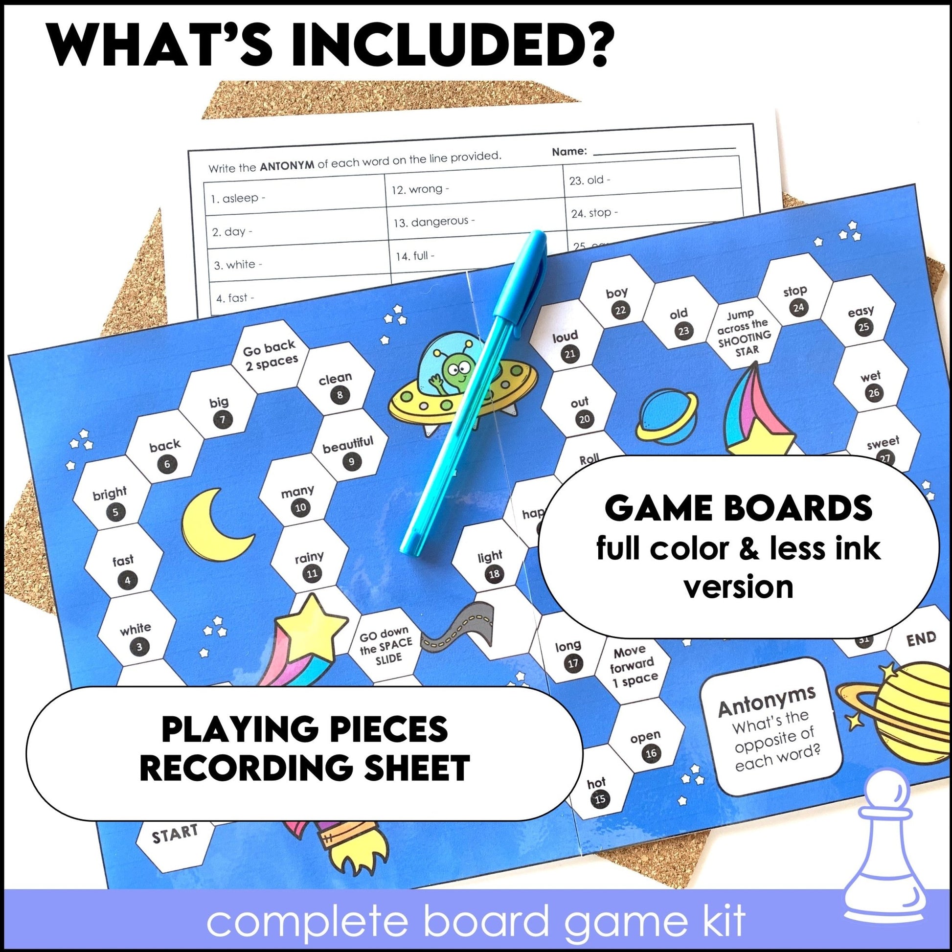 Antonyms : Opposite Word Pairs Board Game - Vocabulary Building - Hot Chocolate Teachables