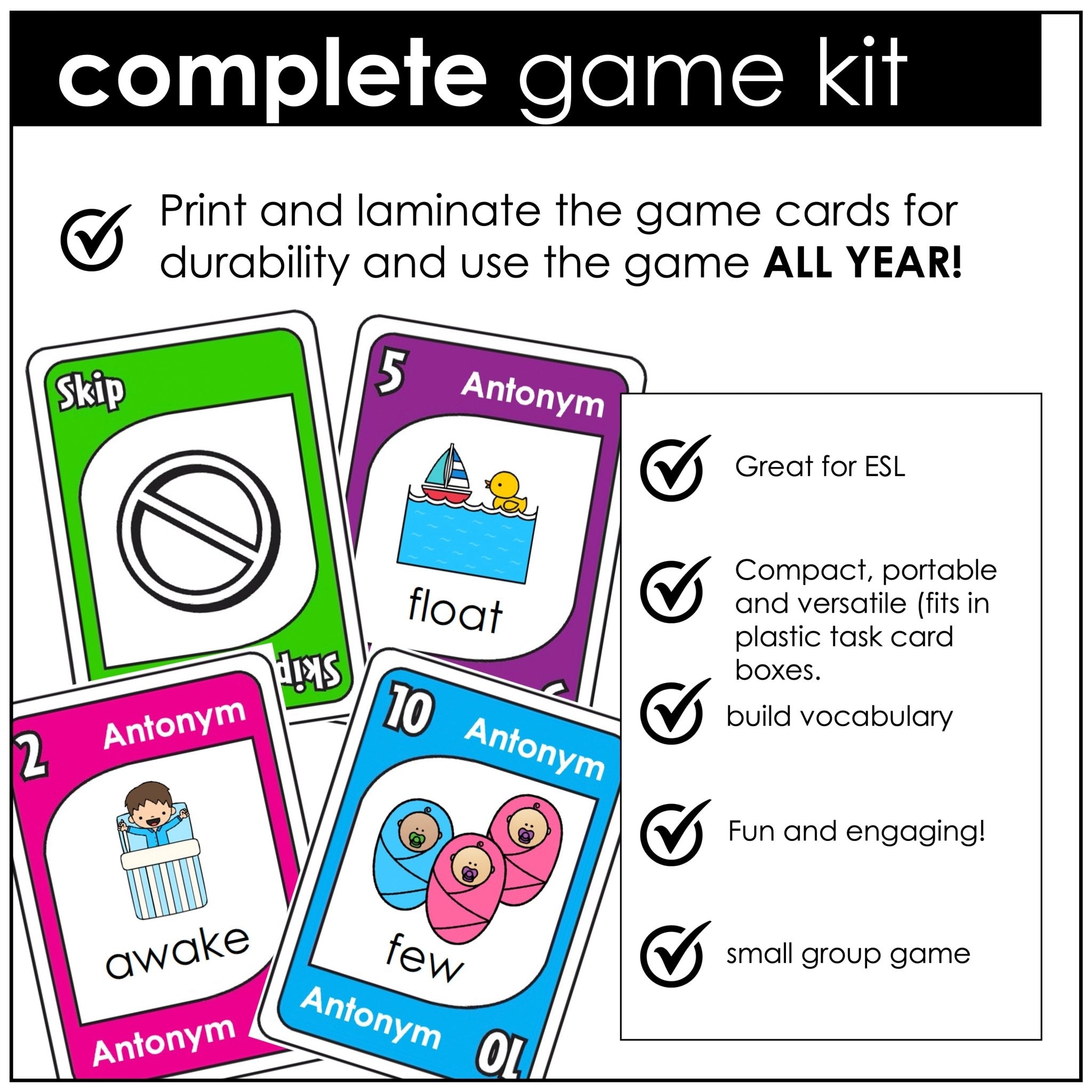Antonyms | Opposites : Vocabulary Building Card Game - Hot Chocolate Teachables