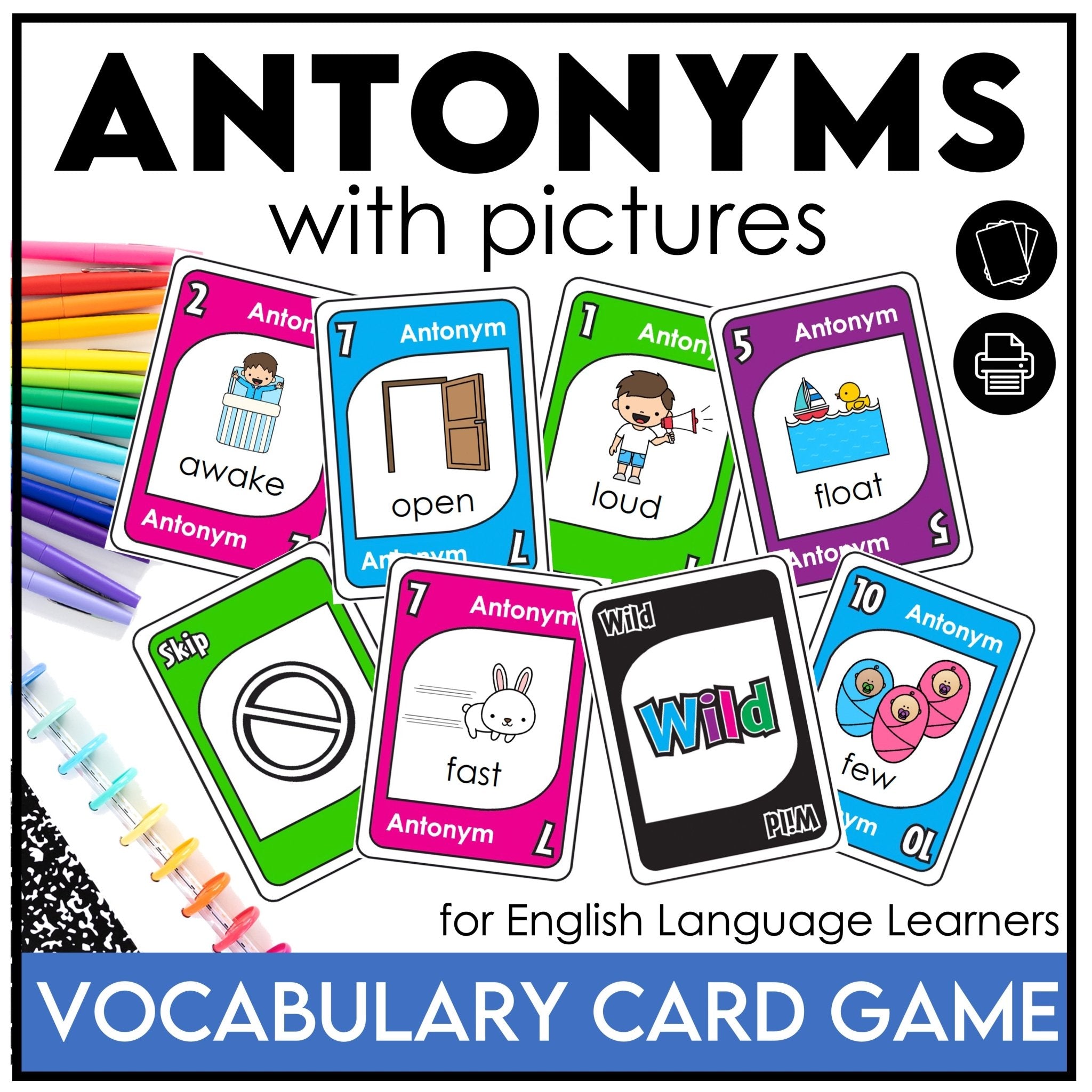 Antonyms | Opposites : Vocabulary Building Card Game - Hot Chocolate Teachables