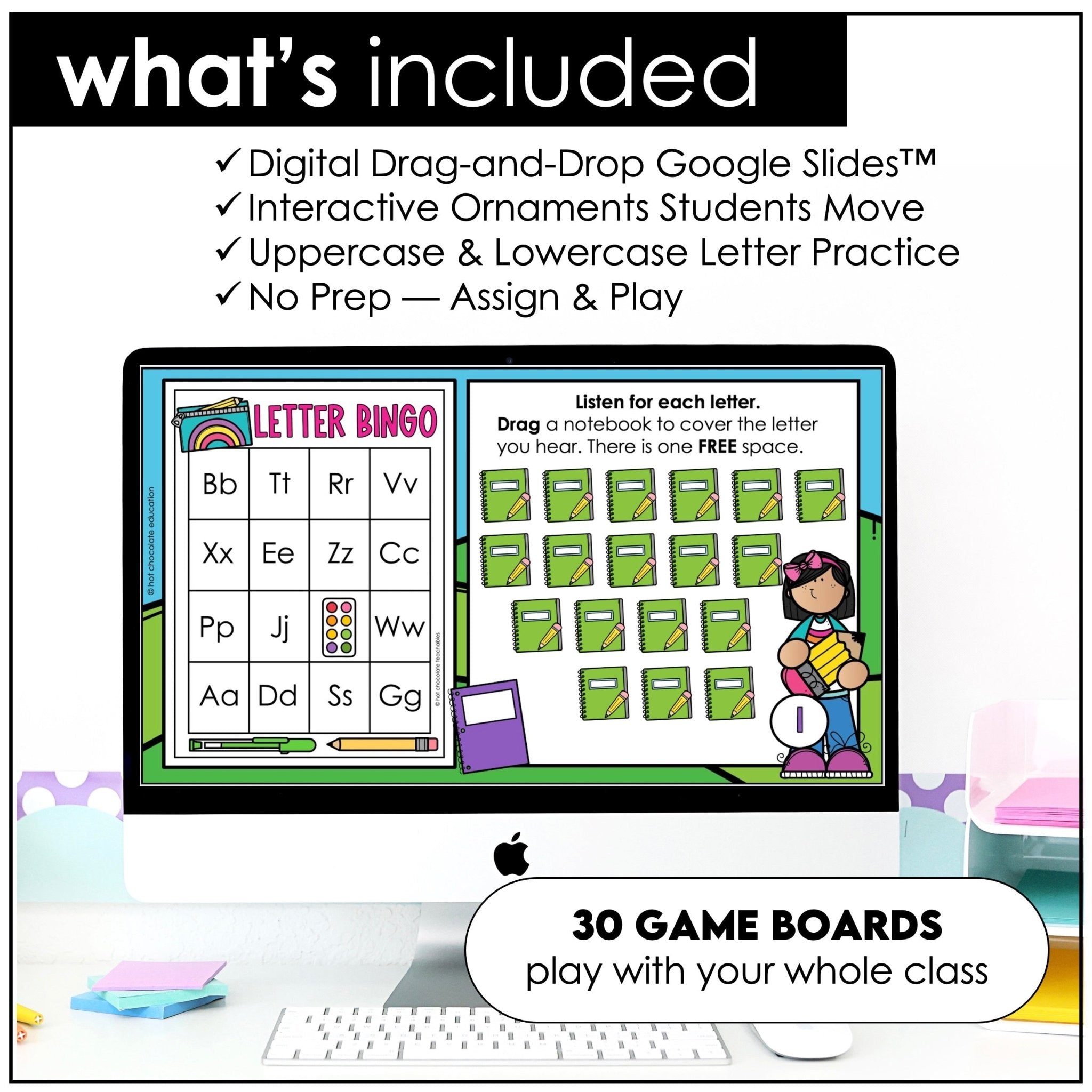 Back to School Alphabet Letter Fluency - Digital Bingo Game | Google Slides - Hot Chocolate Teachables