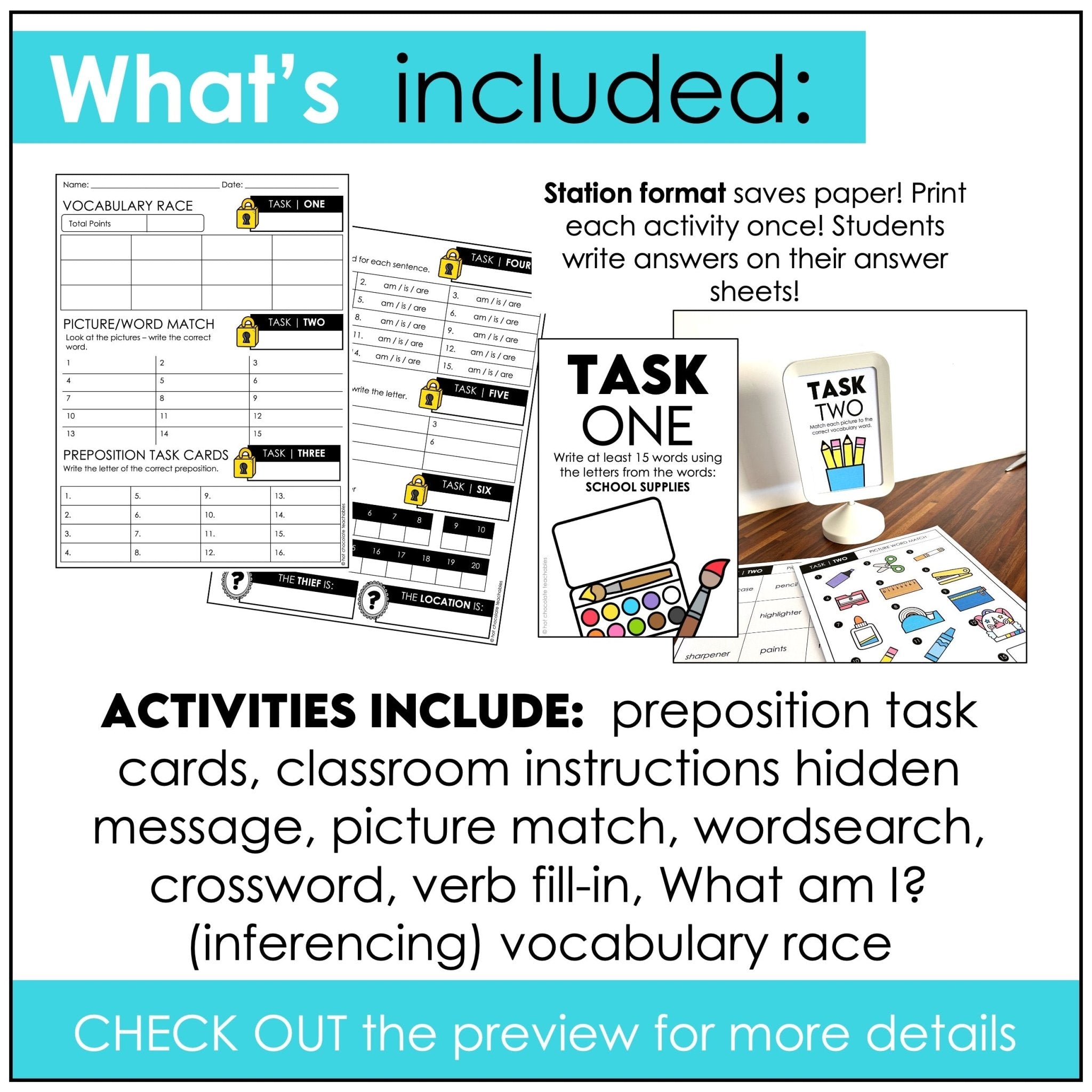 Back to School Vocabulary Escape Room – ESL/ELL Classroom Mystery Game - Hot Chocolate Teachables