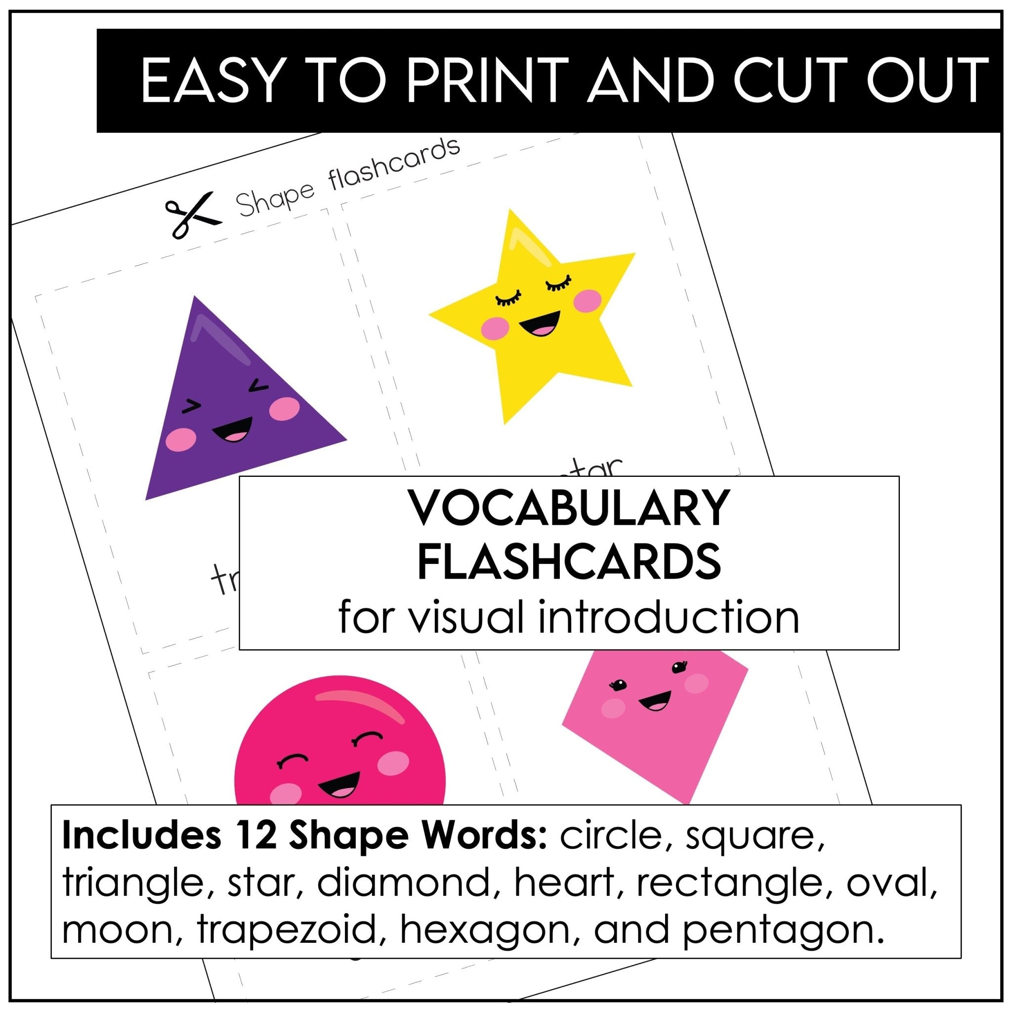 Basic Shapes Flashcards, Memory Match and Clip Cards - 3 Game Set - Hot Chocolate Teachables