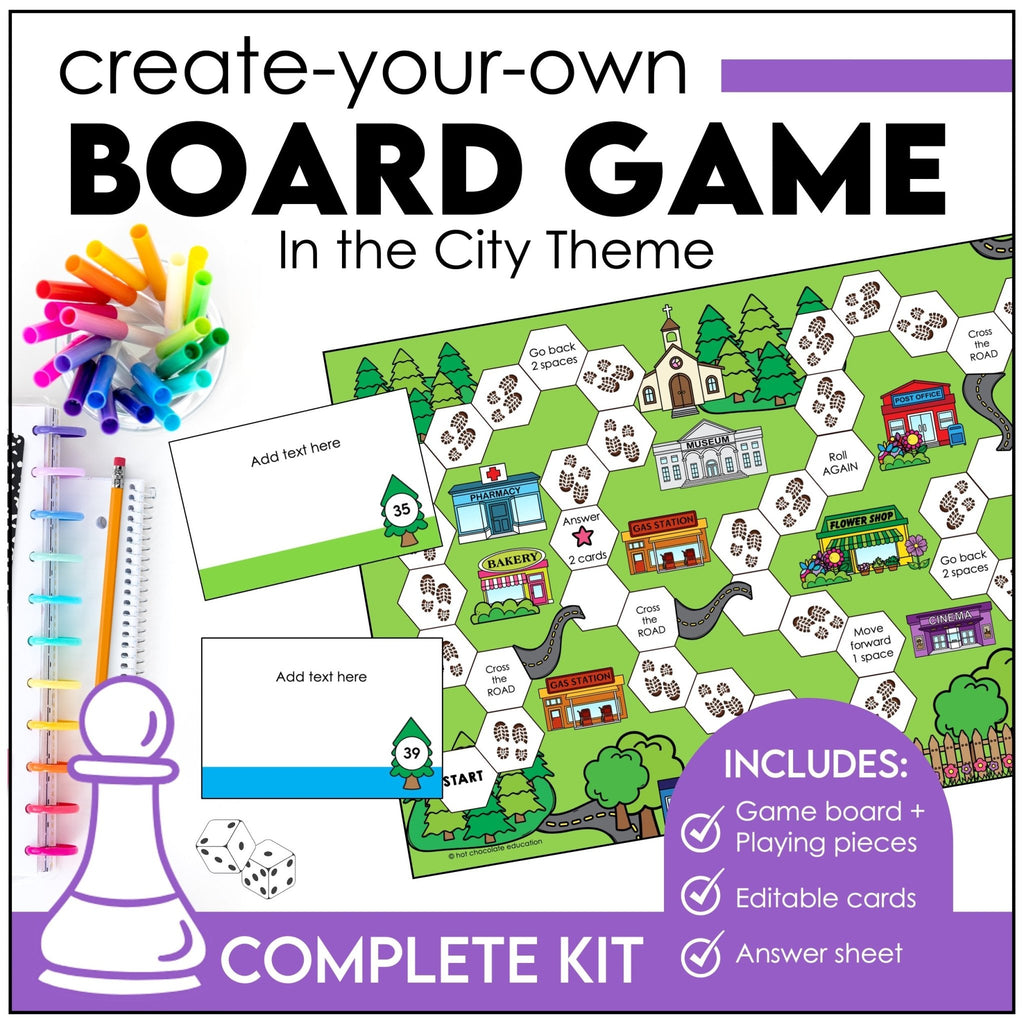 Board Game Template - Make Your Own Board Game Kit - Includes Editable Cards - Hot Chocolate Teachables