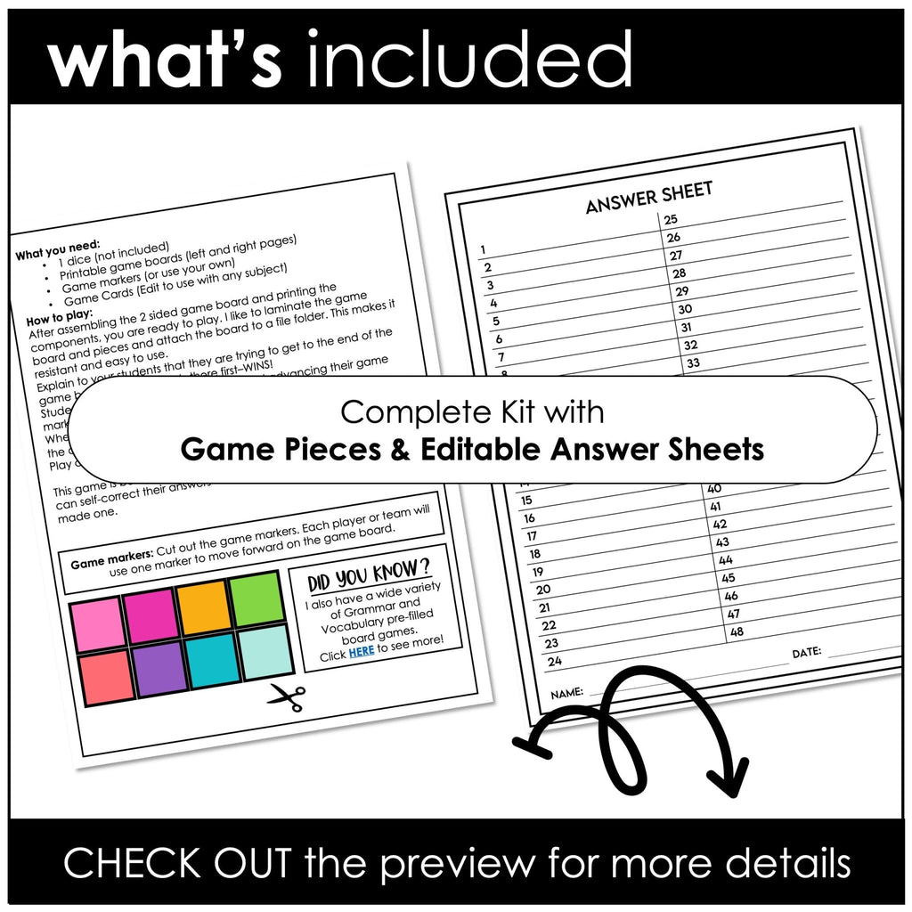 Board Game Template - Make Your Own Board Game Kit - Includes Editable Cards - Hot Chocolate Teachables