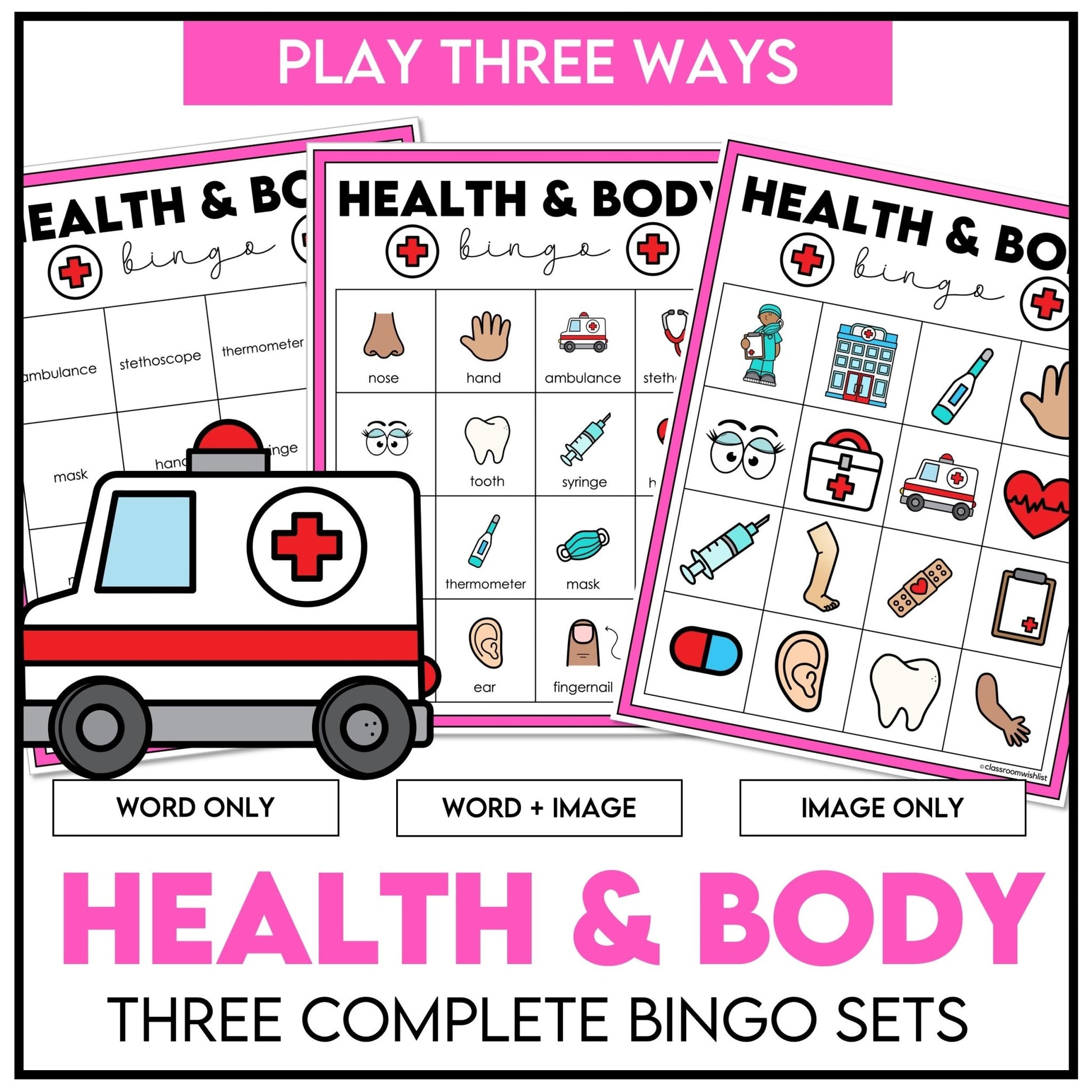 Body Parts & Health Vocabulary Bingo | ESL, ELL, and ELA Classroom Game - Hot Chocolate Teachables
