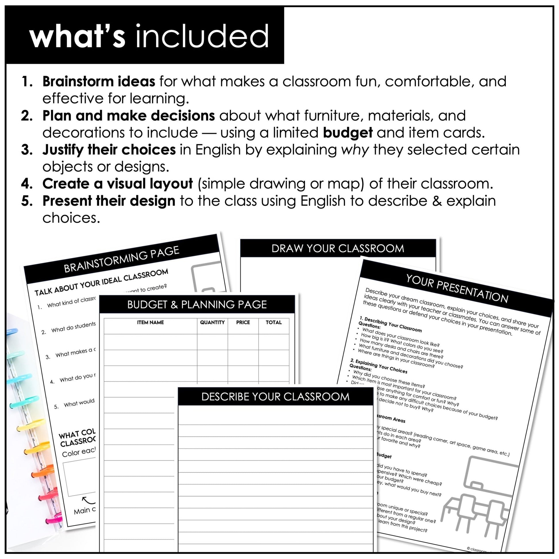 Build Your Dream Classroom – ESL Project - Based Learning & Speaking Activity - Hot Chocolate Teachables