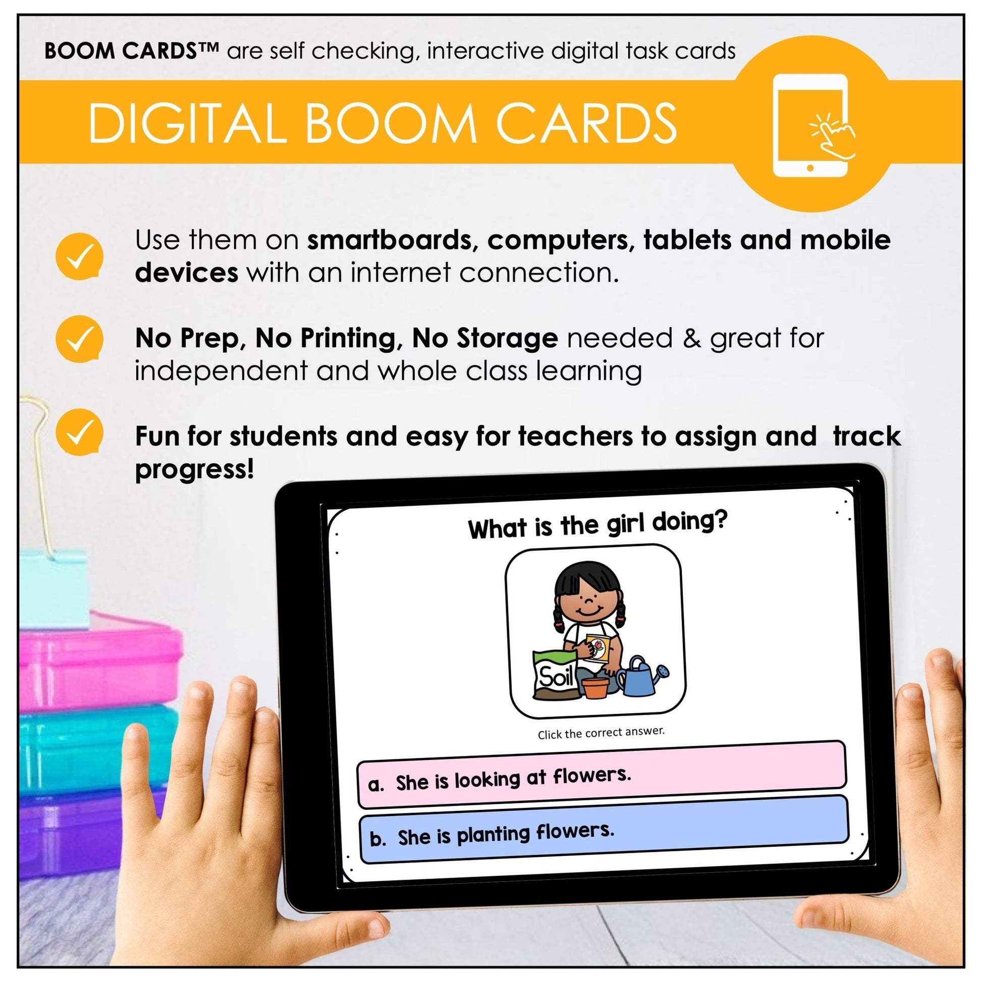 Choose the VERB: Present Continuous Boom Cards - Hot Chocolate Teachables