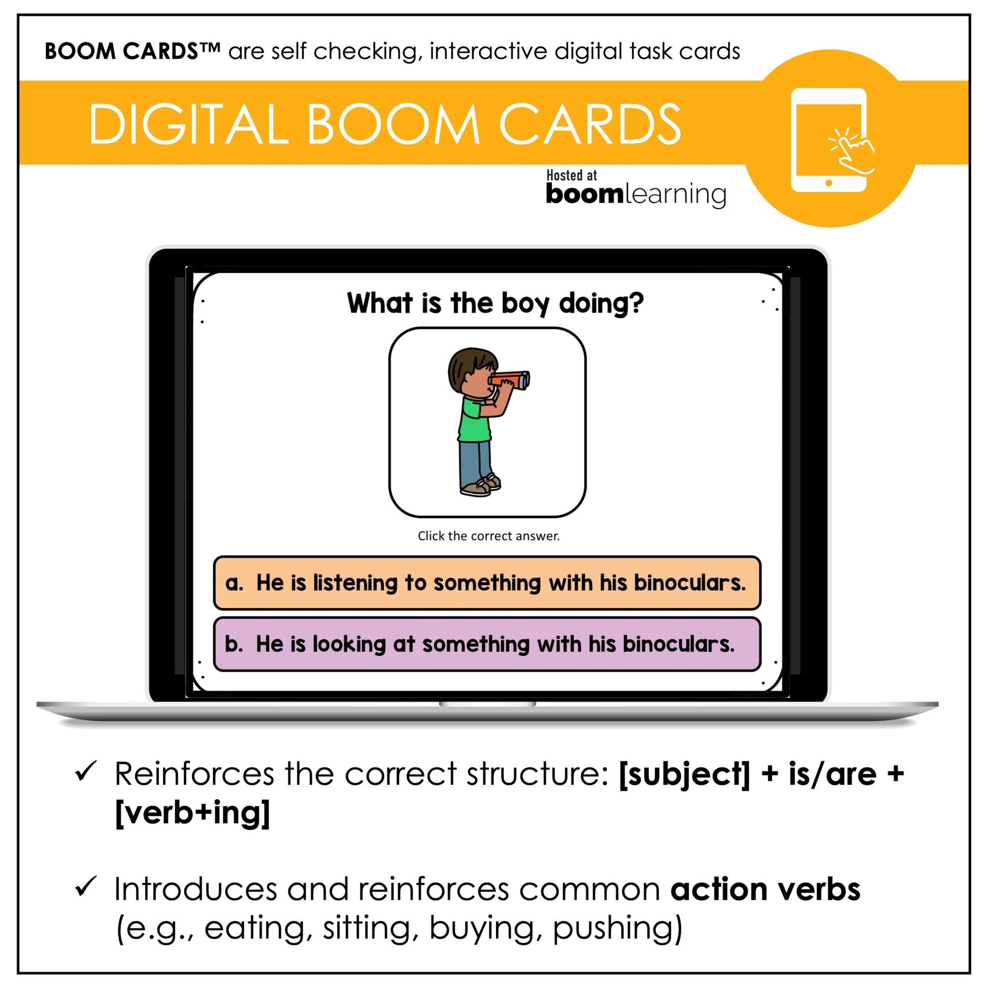 Choose the VERB: Present Continuous Boom Cards - Hot Chocolate Teachables