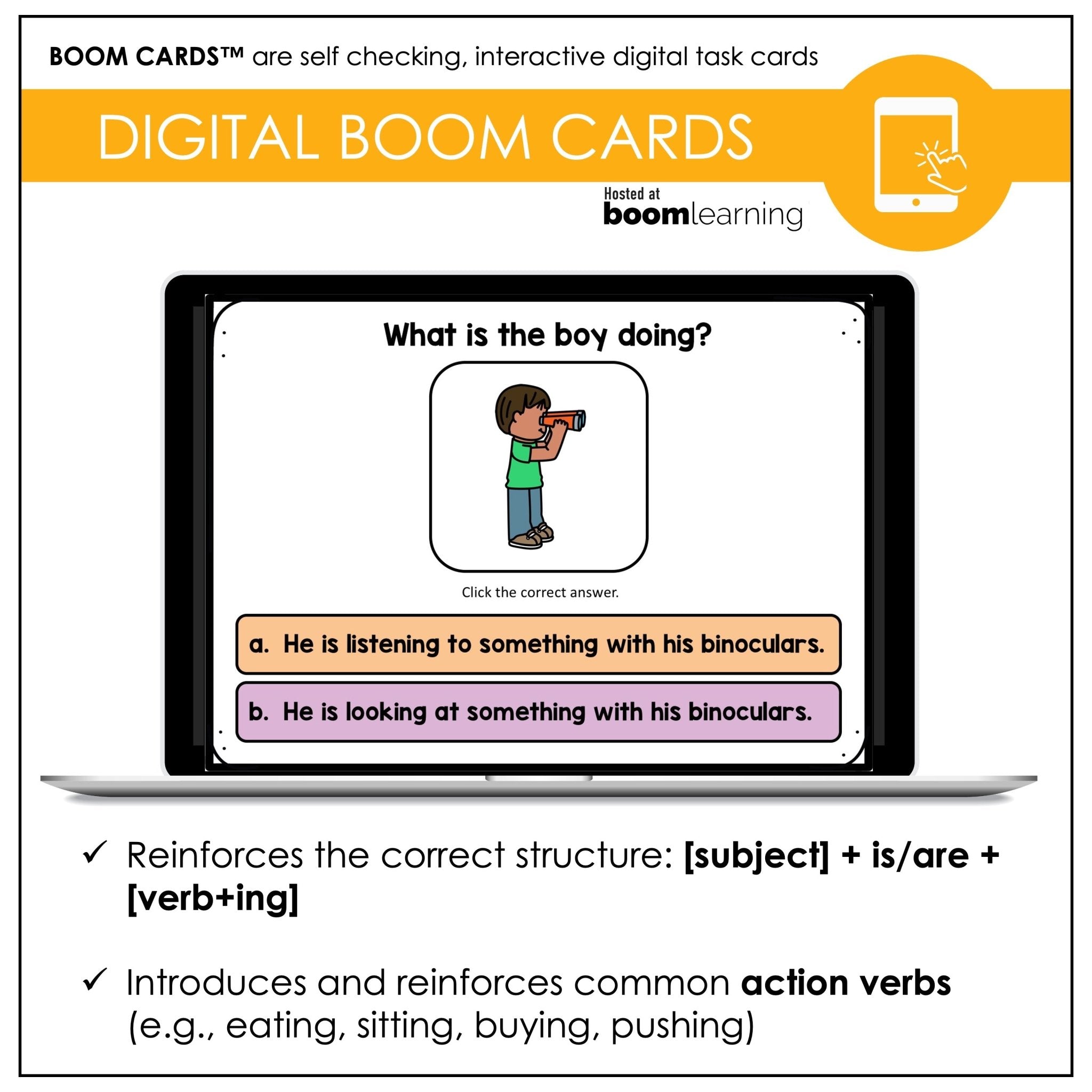 Choose the VERB: Present Continuous Boom Cards - Hot Chocolate Teachables
