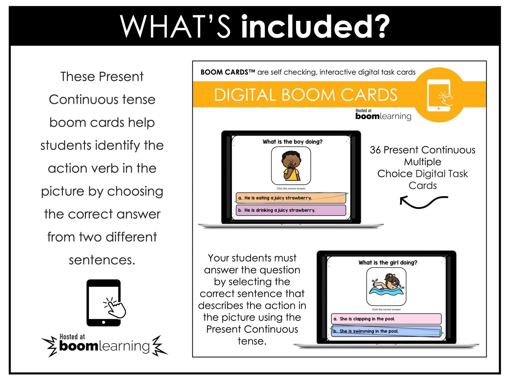 Choose the VERB: Present Continuous Boom Cards - Hot Chocolate Teachables