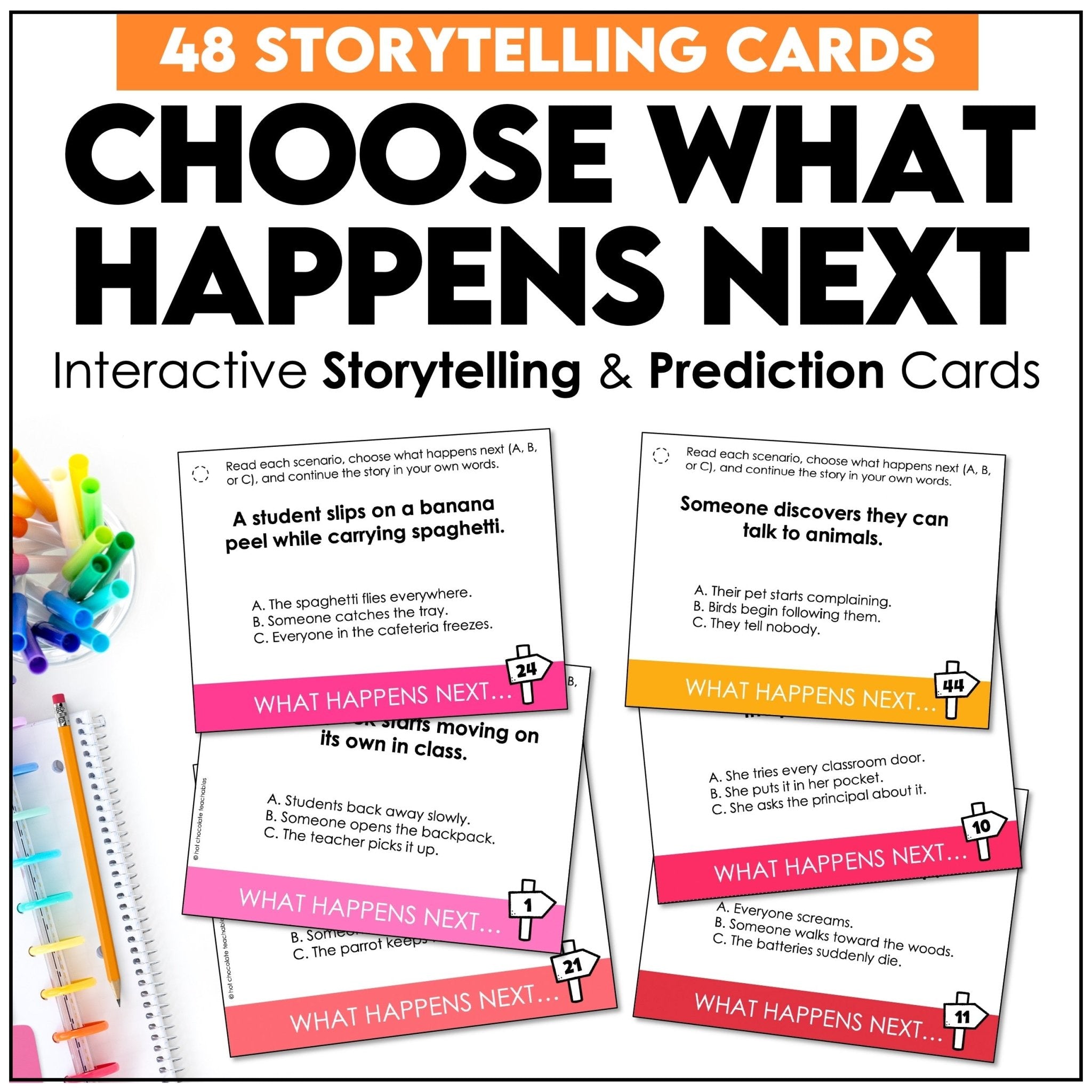Choose What Happens Next Task Cards – Storytelling & Prediction Speaking Activity - Hot Chocolate Teachables