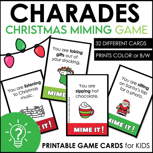 Christmas Action Verb Charades - Present Continuous Miming Cards - Hot Chocolate Teachables