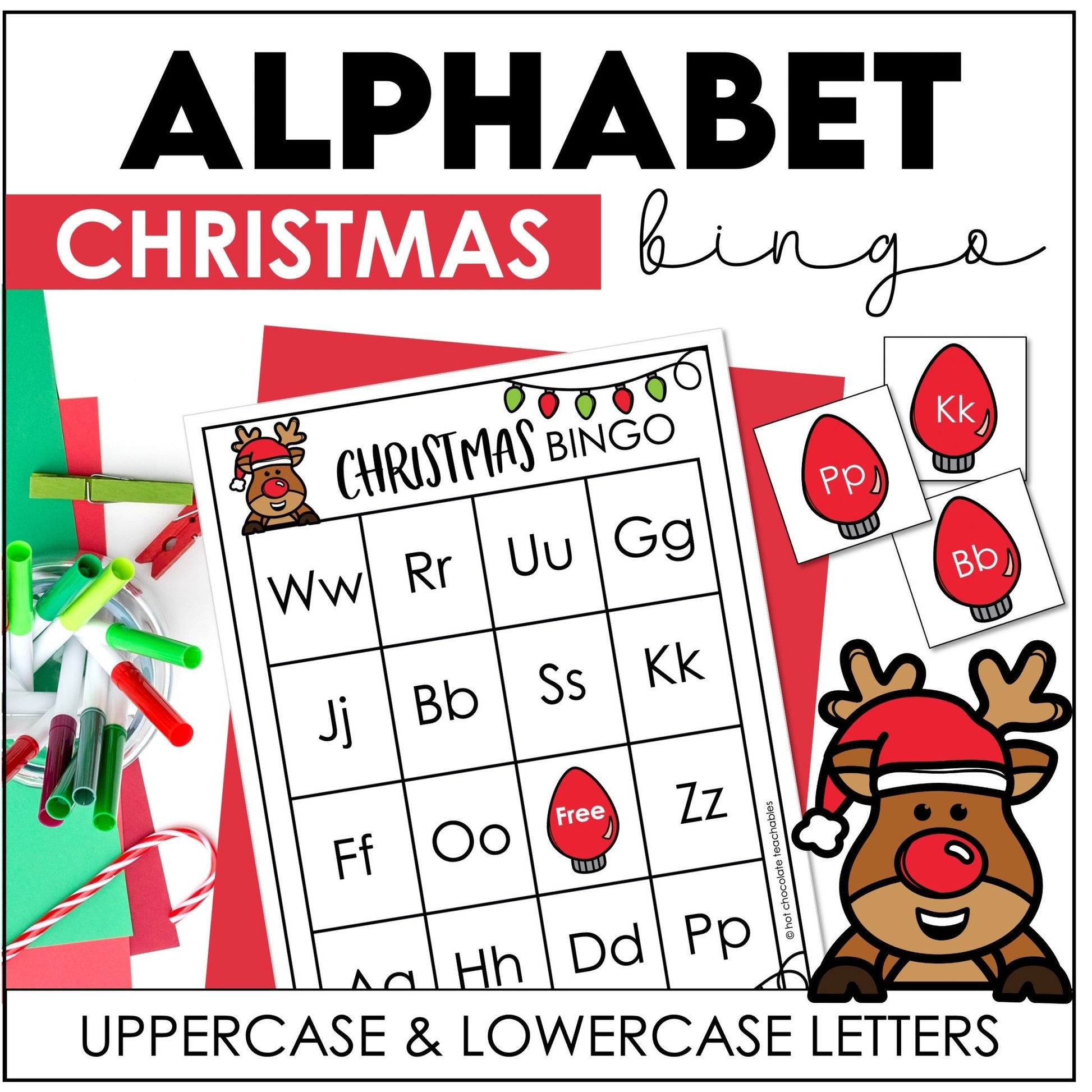 Christmas Alphabet Bingo Game Cards - Hot Chocolate Teachables