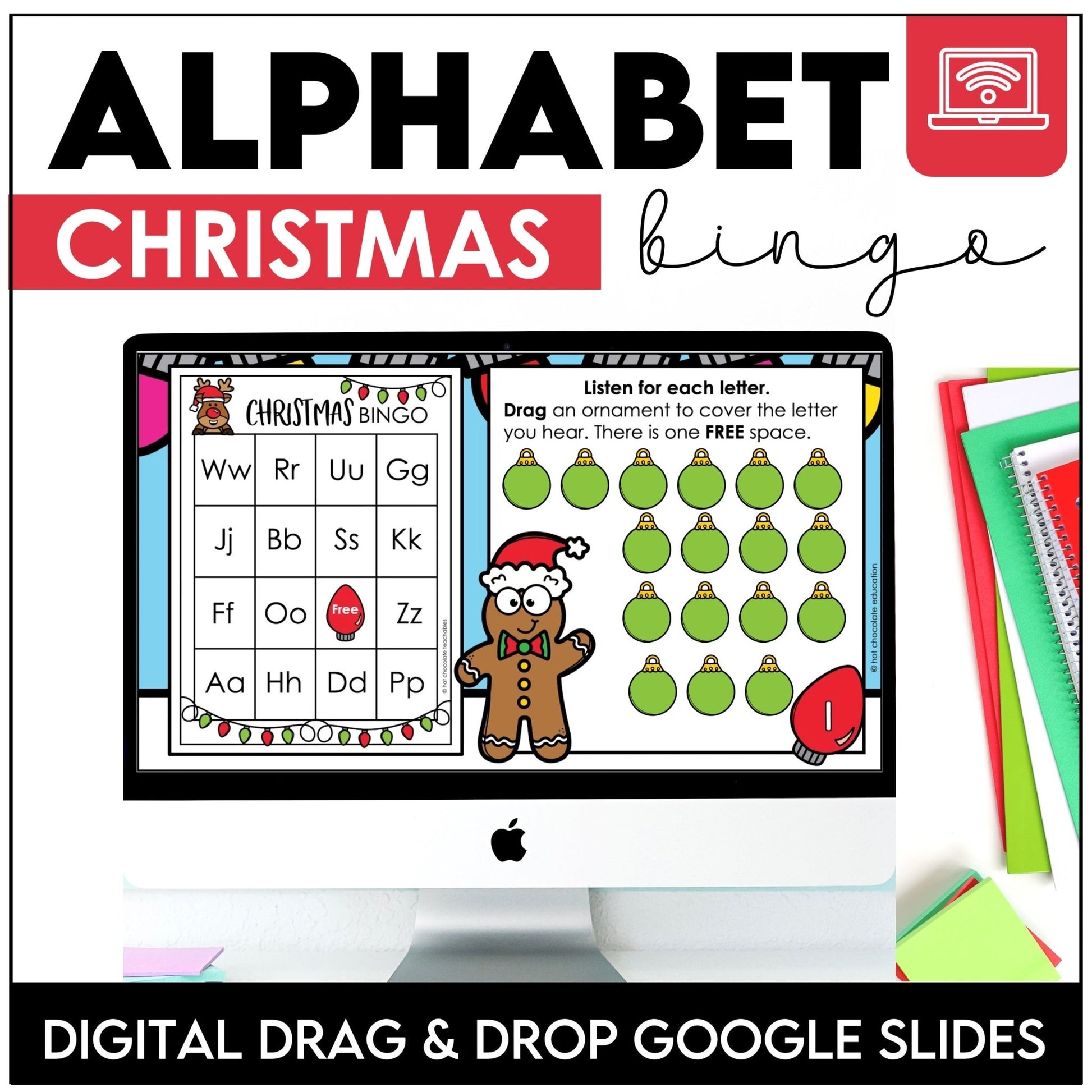 Christmas Alphabet Letter Recognition Digital Bingo Game | Google Slides™ - Hot Chocolate Teachables