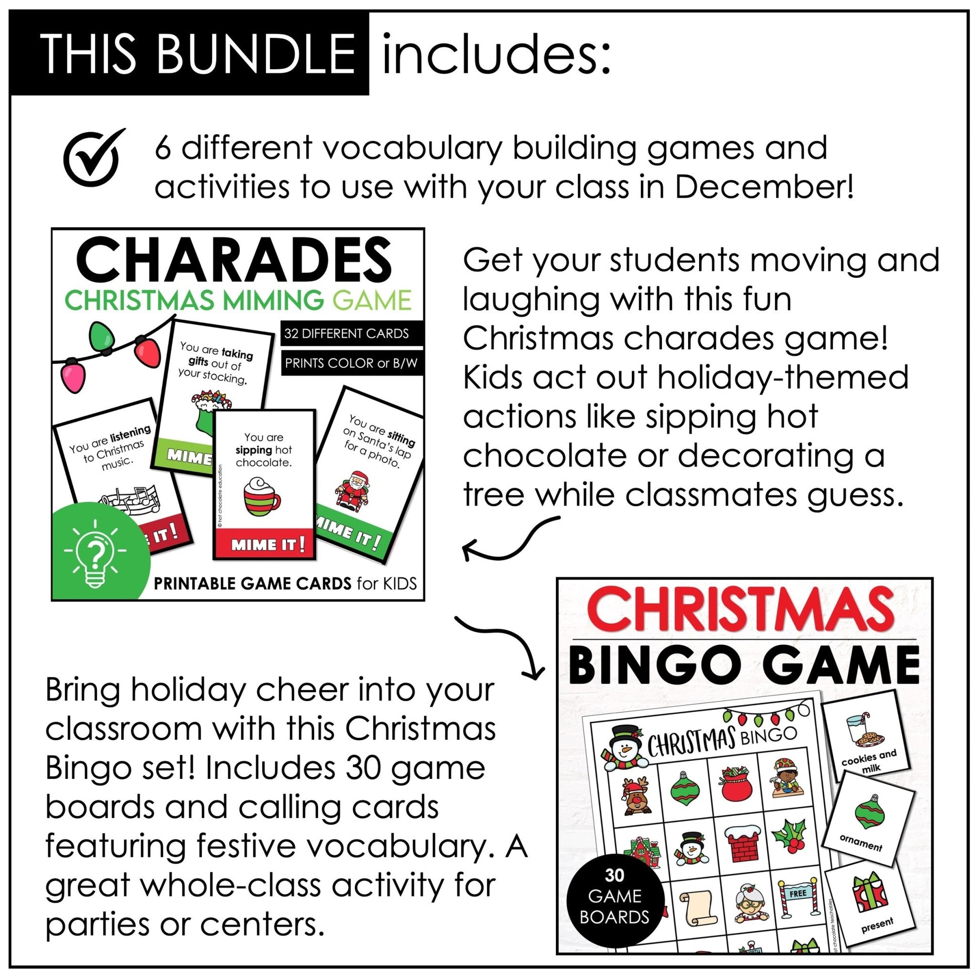 Christmas Games for ELL & ESL | Holiday Grammar & Vocabulary Games Bundle - Hot Chocolate Teachables