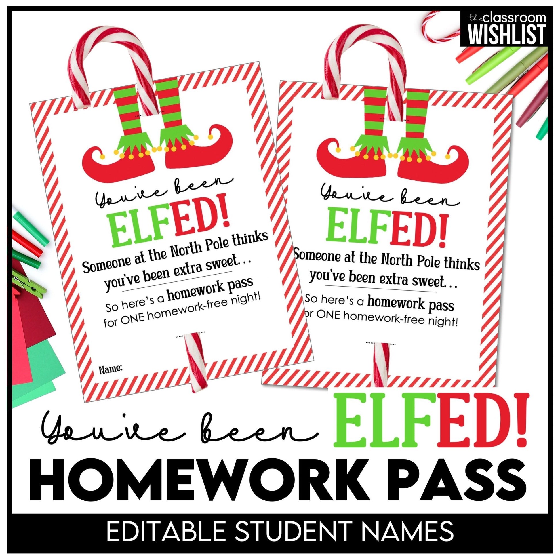 Christmas No Homework Pass – Holiday Candy Cane Student Gift Tags - Hot Chocolate Teachables