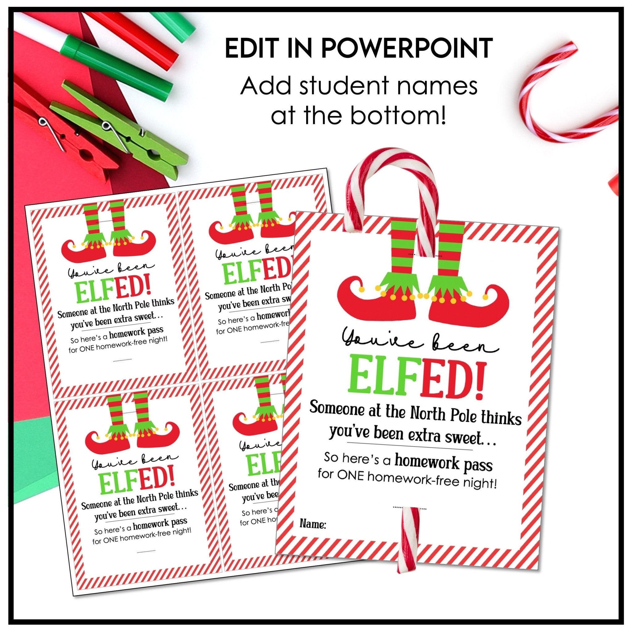 Christmas No Homework Pass – Holiday Candy Cane Student Gift Tags - Hot Chocolate Teachables