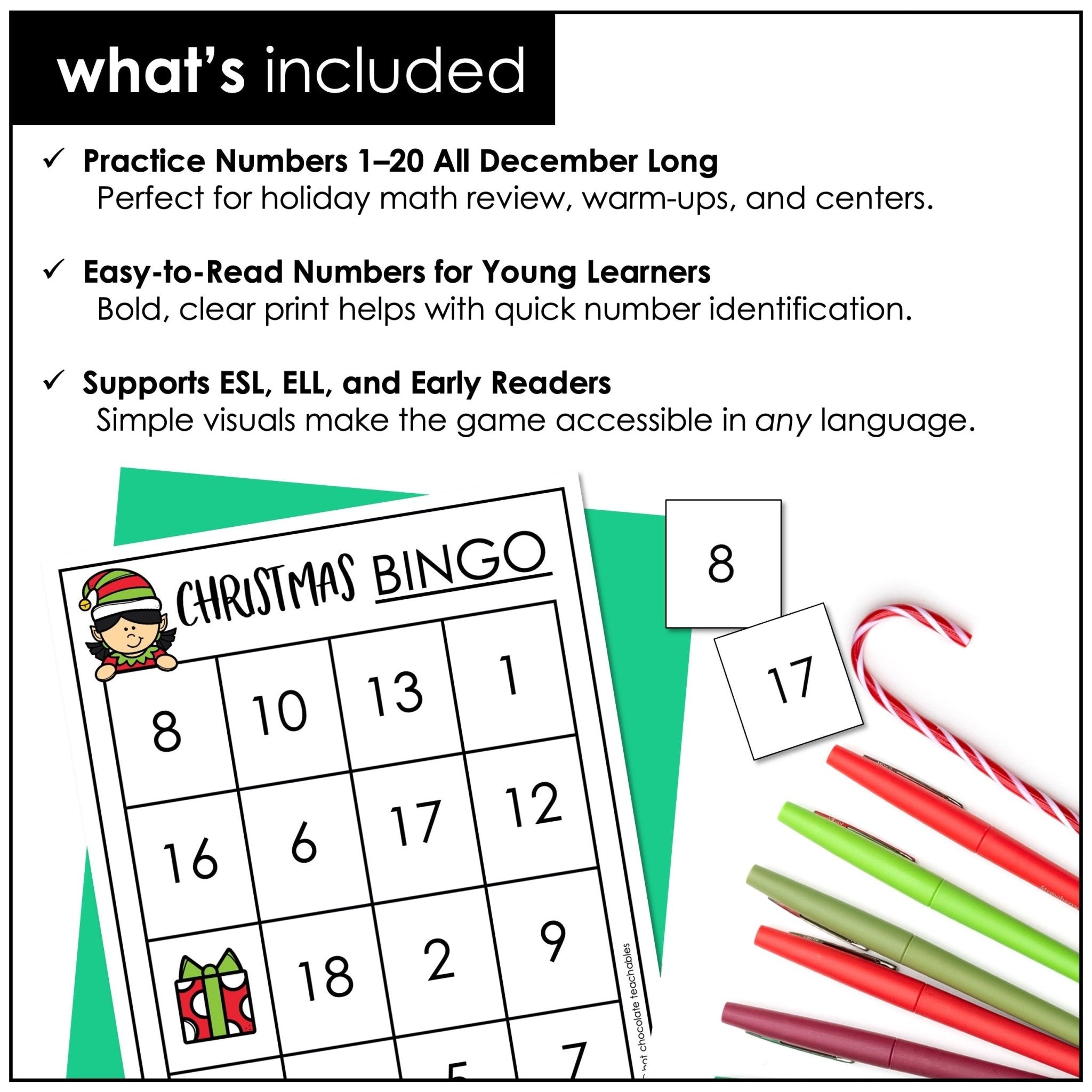 Christmas Number Bingo Game Cards - Hot Chocolate Teachables