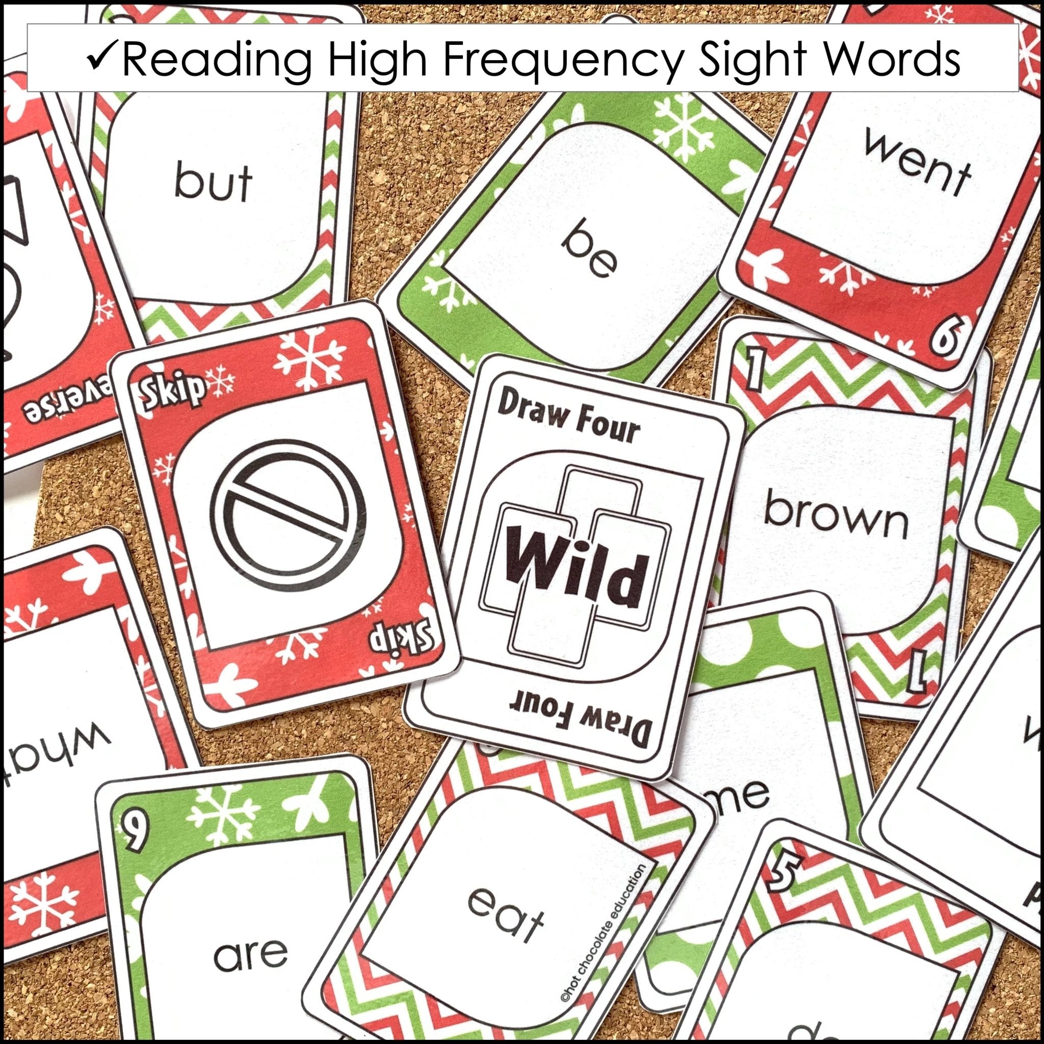 Christmas Sight Word Card Game for Pre - Primer and Primer Lists - Plays like UNO - Hot Chocolate Teachables