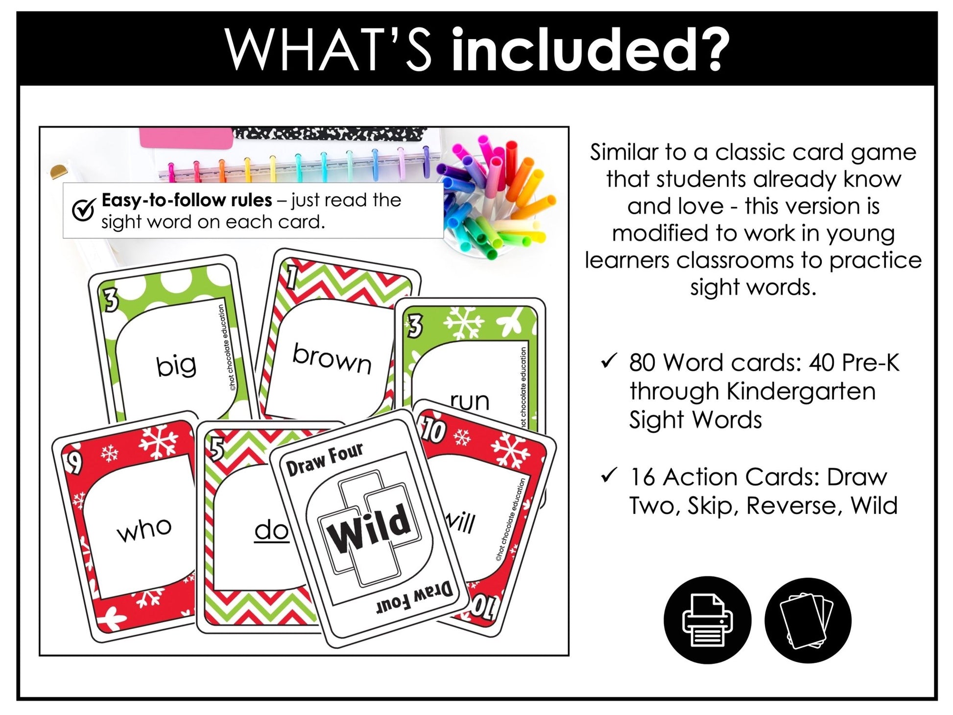 Christmas Sight Word Card Game for Pre - Primer and Primer Lists - Plays like UNO - Hot Chocolate Teachables