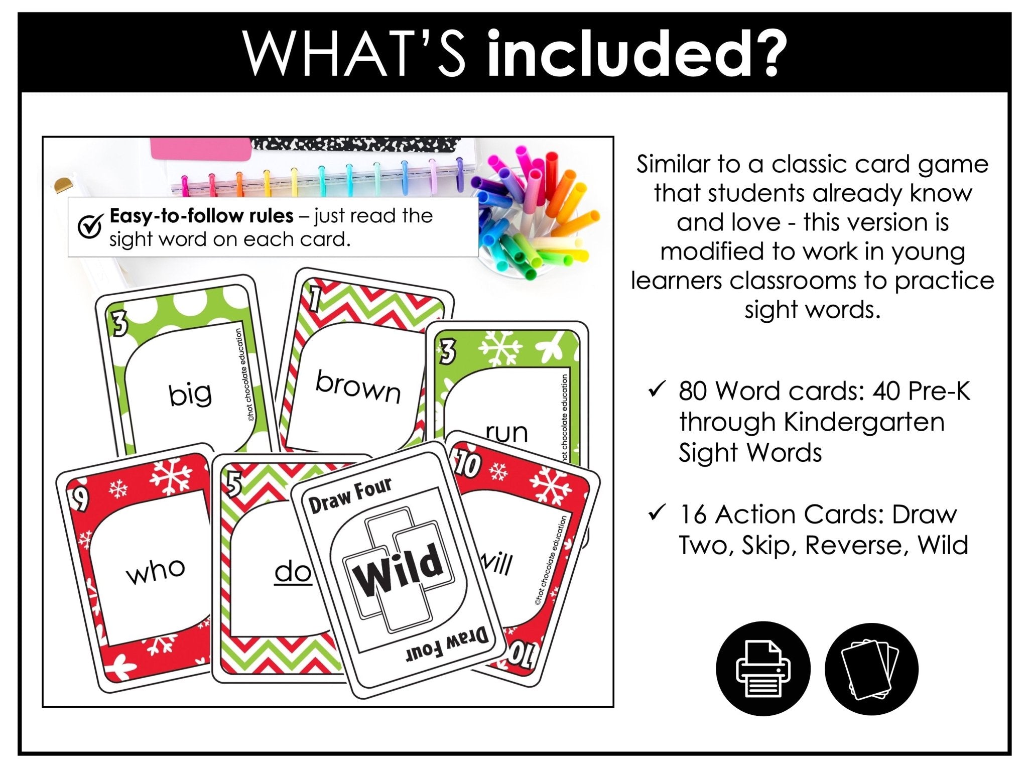 Christmas Sight Word Card Game for Pre - Primer and Primer Lists - Plays like UNO - Hot Chocolate Teachables