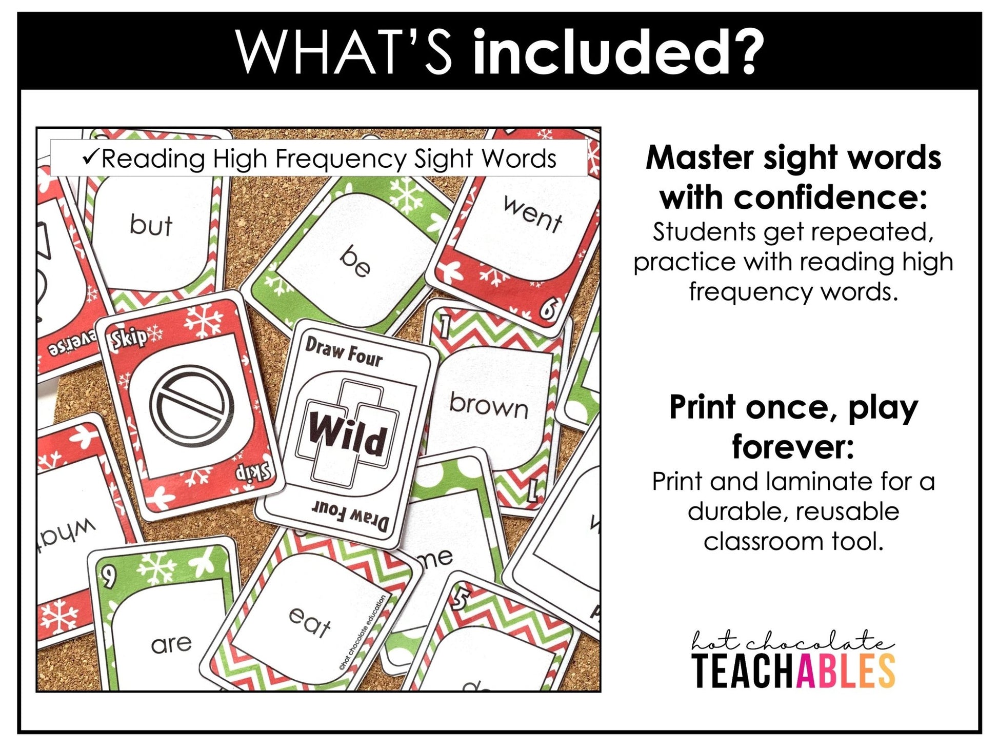 Christmas Sight Word Card Game for Pre - Primer and Primer Lists - Plays like UNO - Hot Chocolate Teachables