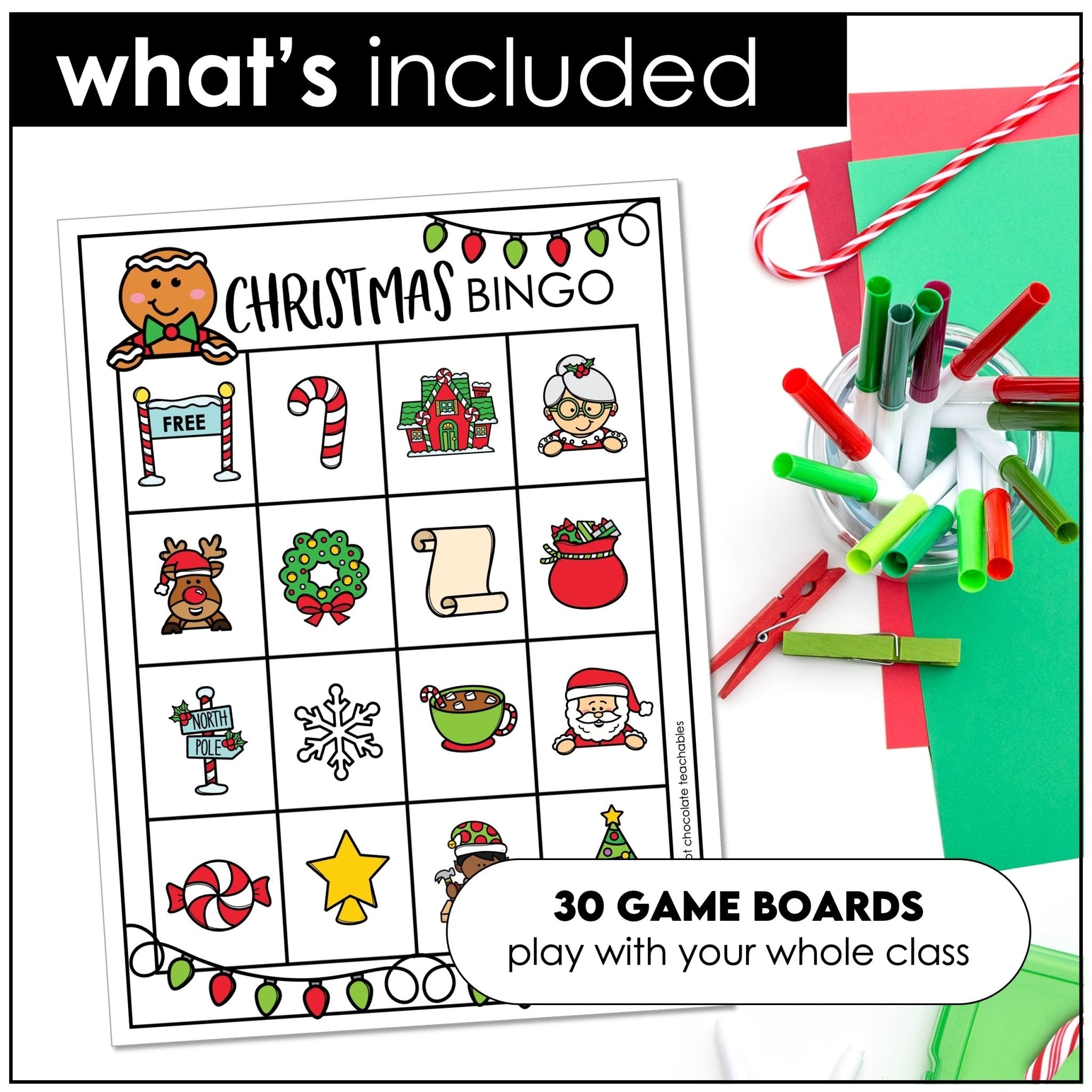 Christmas Vocabulary Building Bingo Game Cards - Hot Chocolate Teachables